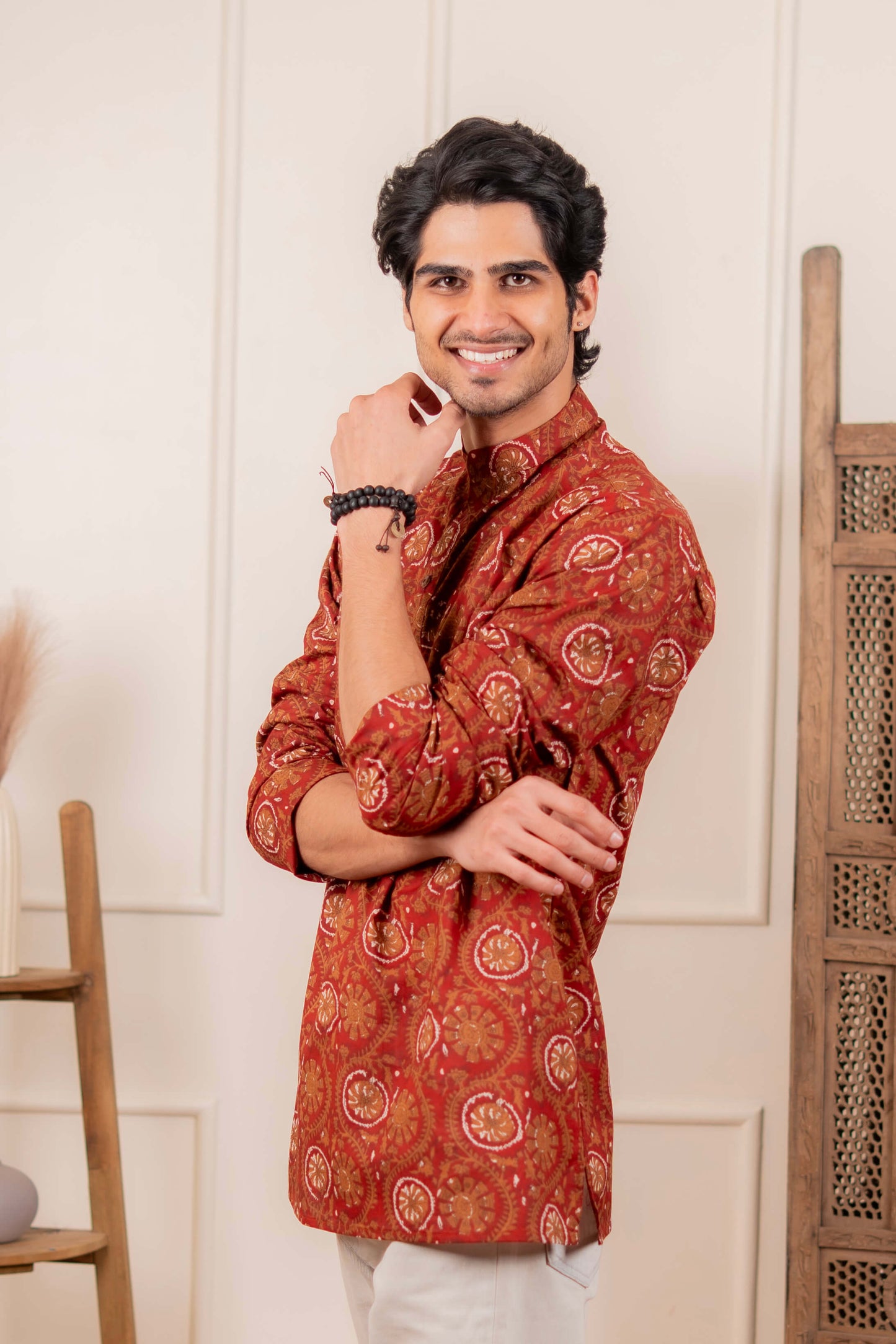 The Deep Maroon Petal Floral Short Kurta
