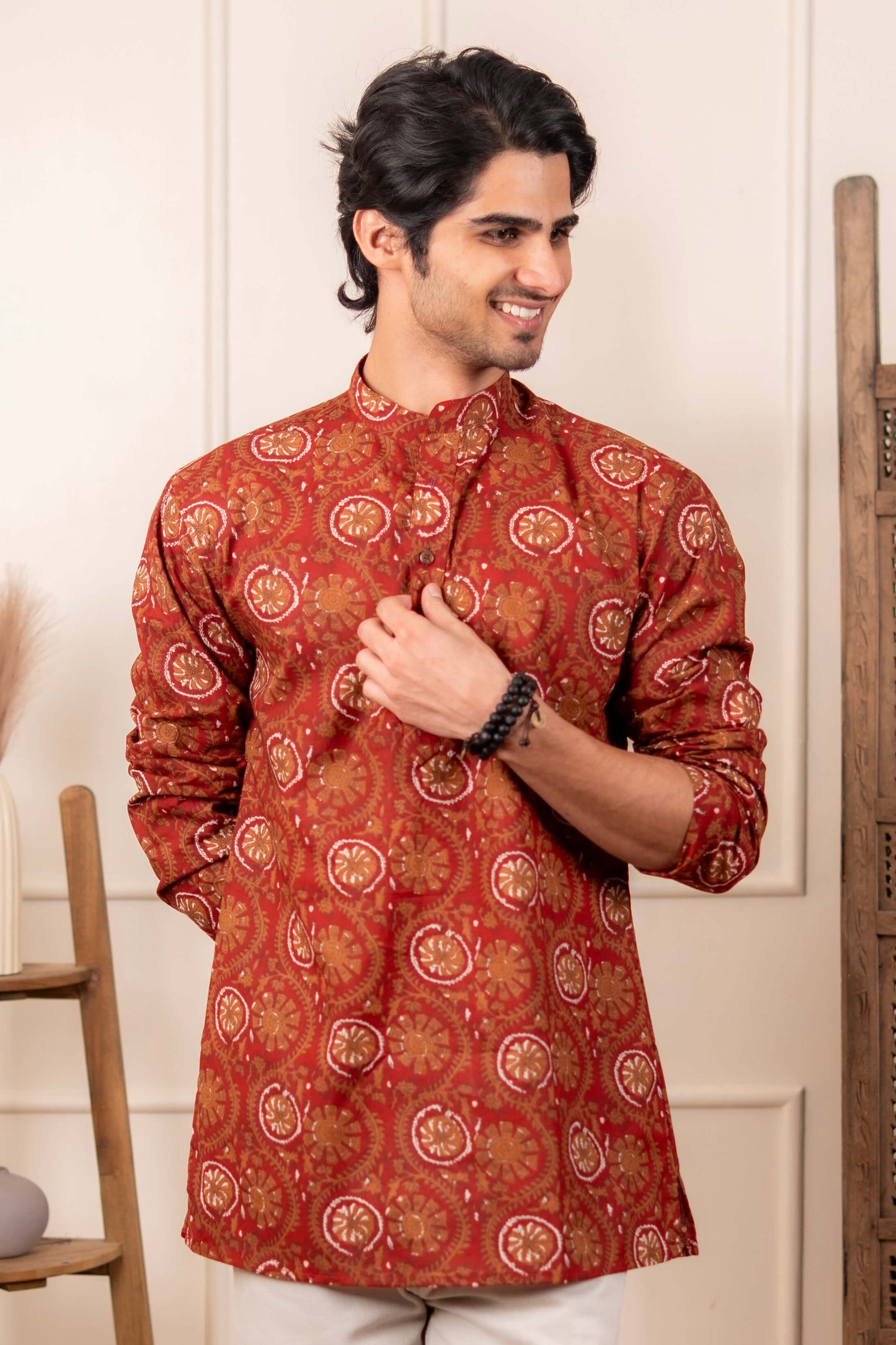 The Deep Maroon Petal Floral Short Kurta