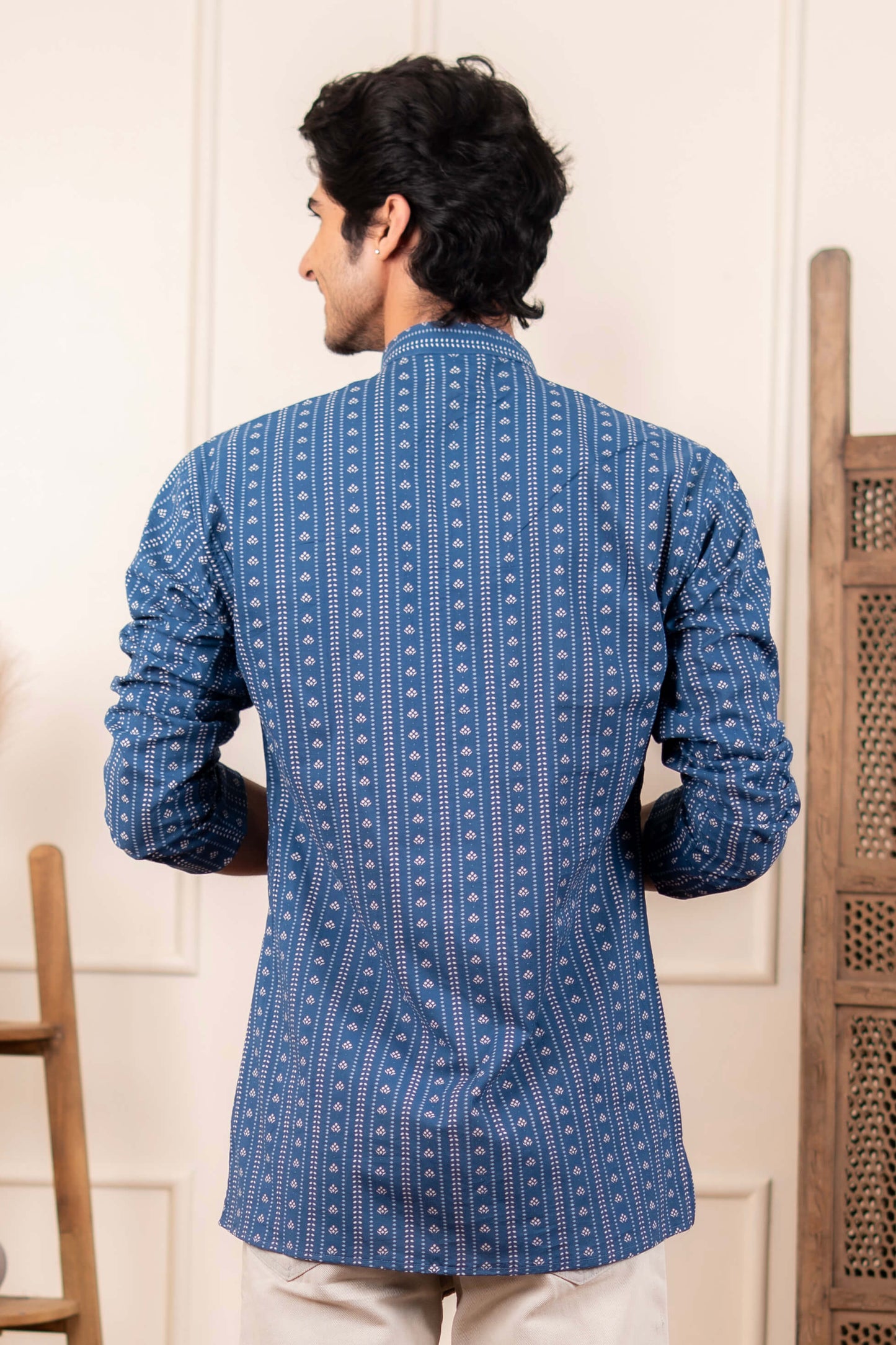The Acquire Blue Block Print Short Kurta