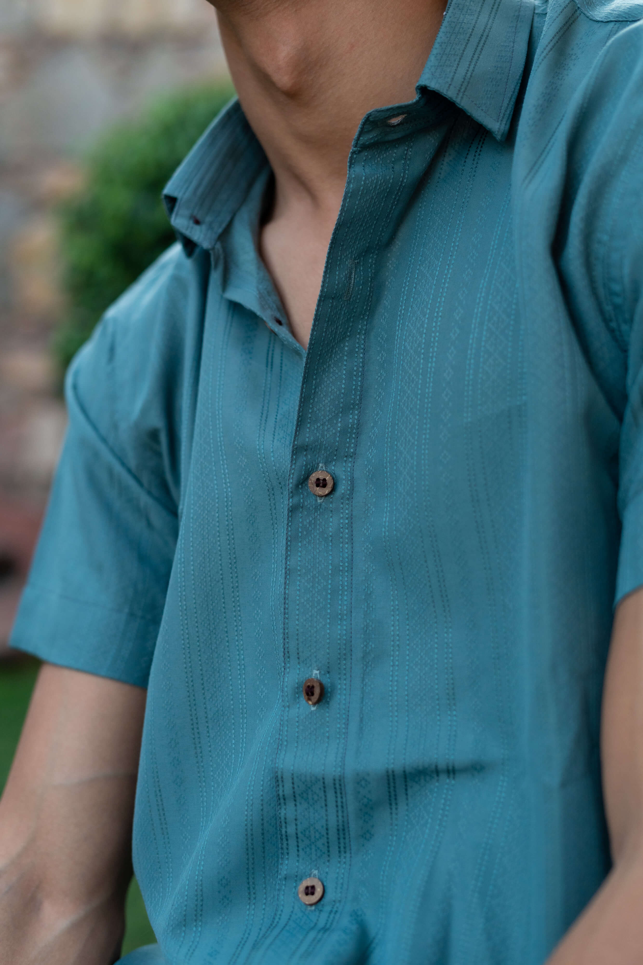 The Emerald Green Self Work Half Sleeves Shirt