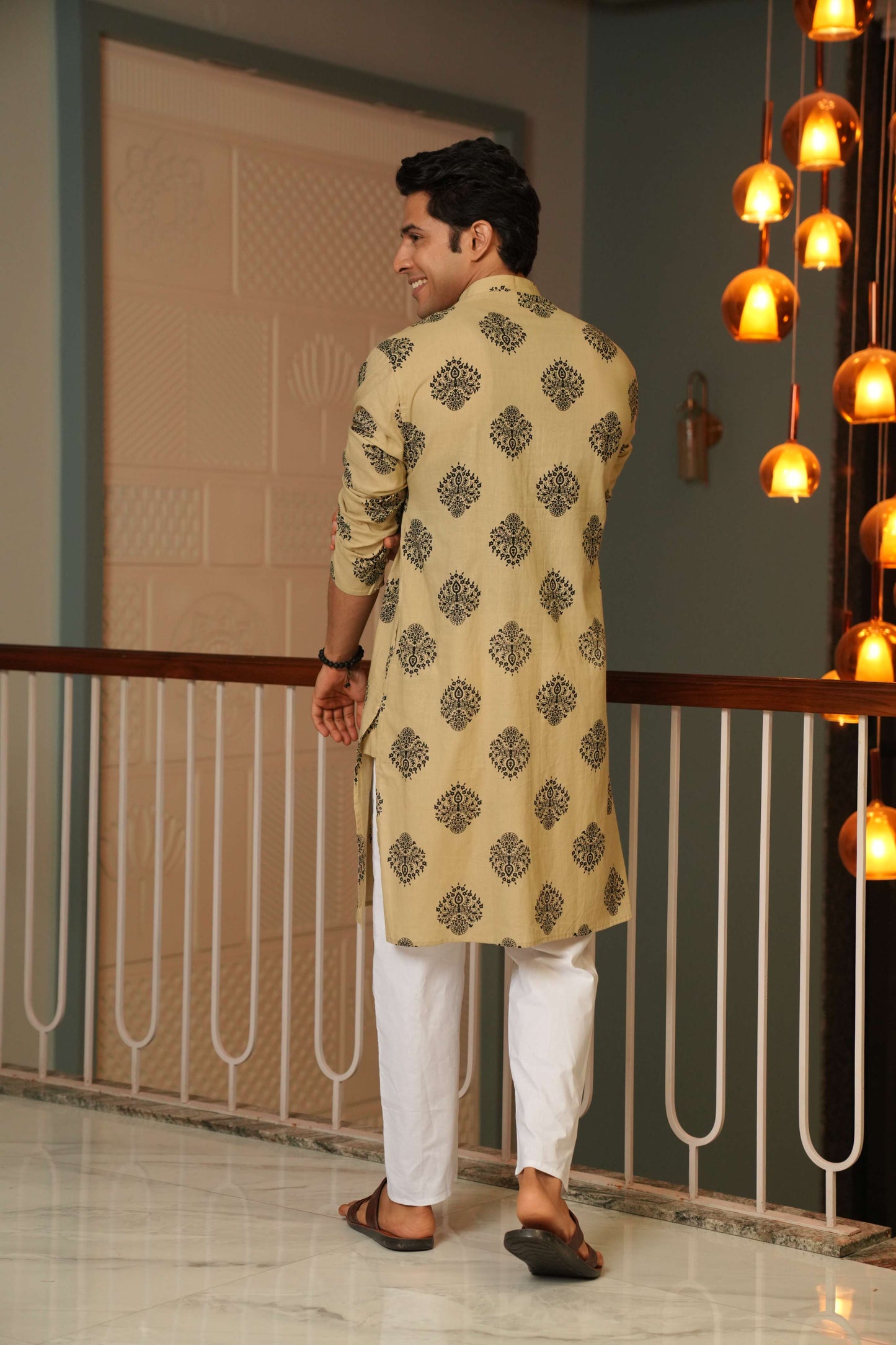 The Sandstone Color Long Kurta with Ethnic Motifs