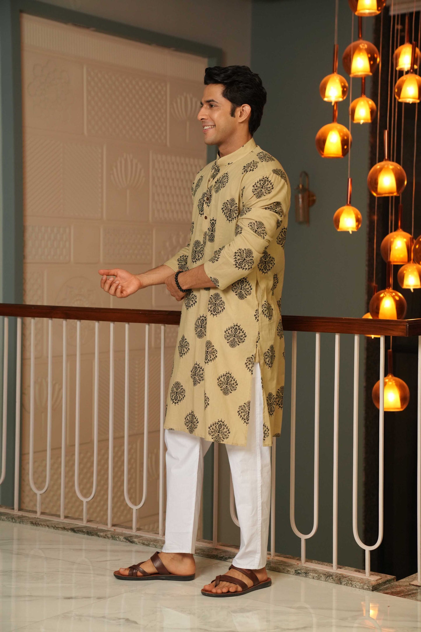The Sandstone Color Long Kurta with Ethnic Motifs