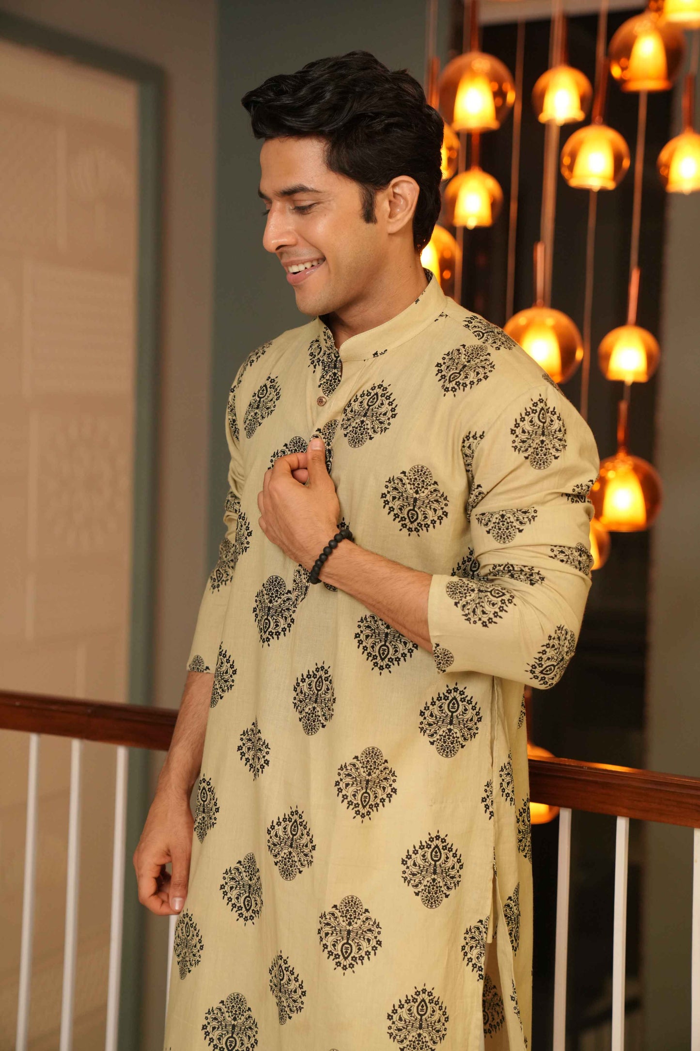 The Sandstone Color Long Kurta with Ethnic Motifs