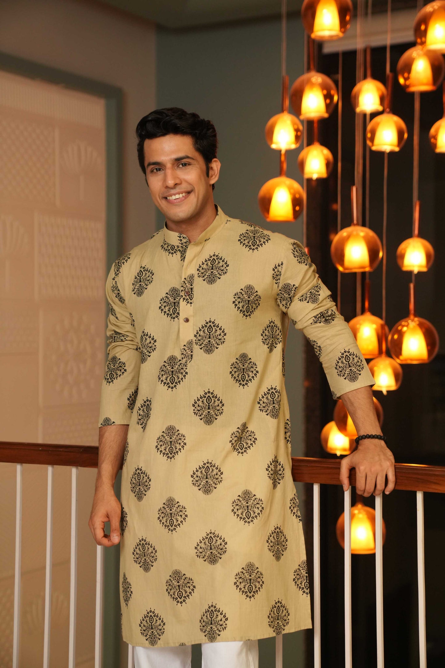 The Sandstone Color Long Kurta with Ethnic Motifs