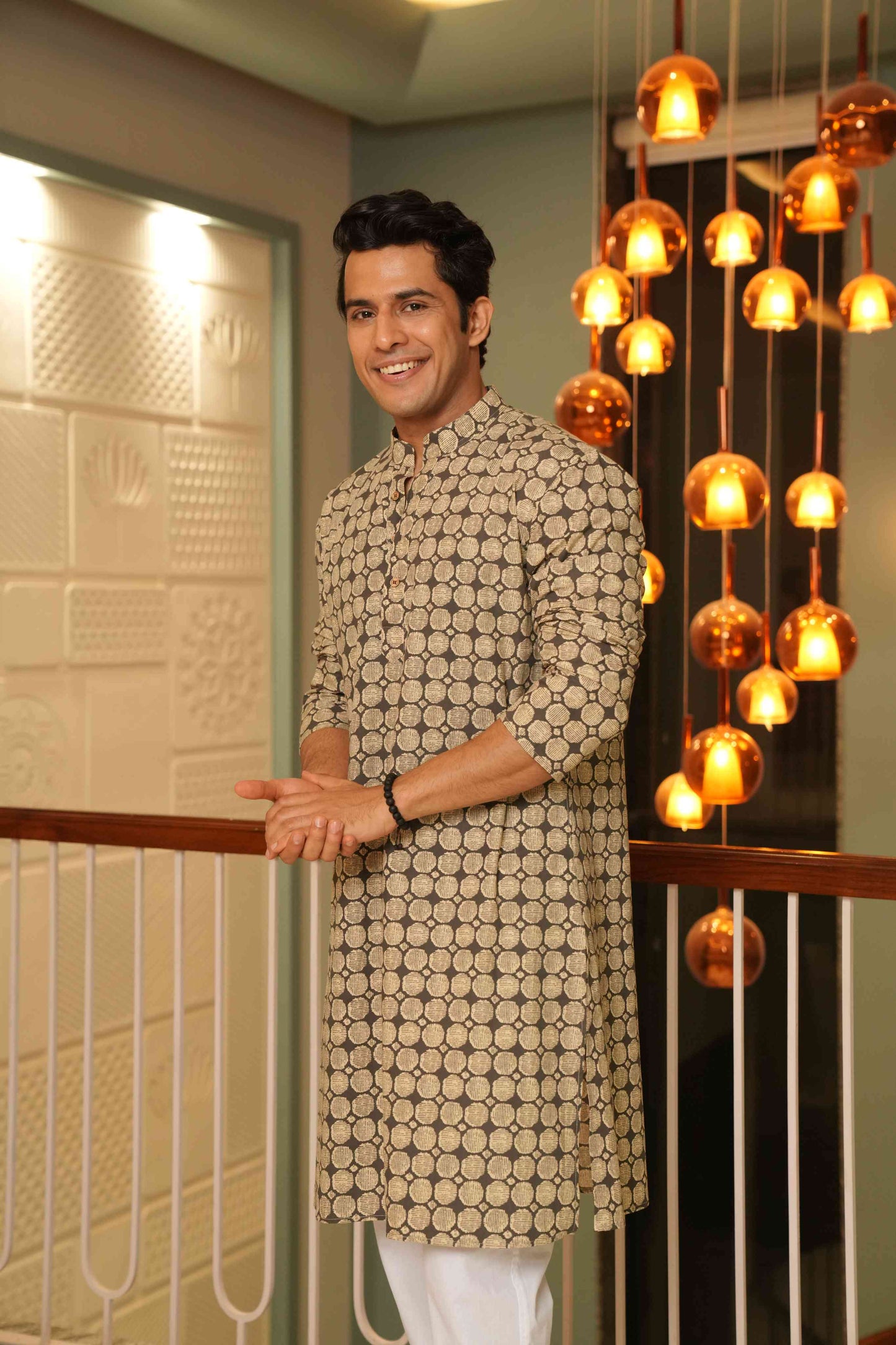 The Pebble Grey Long Kurta With Circle Pattern