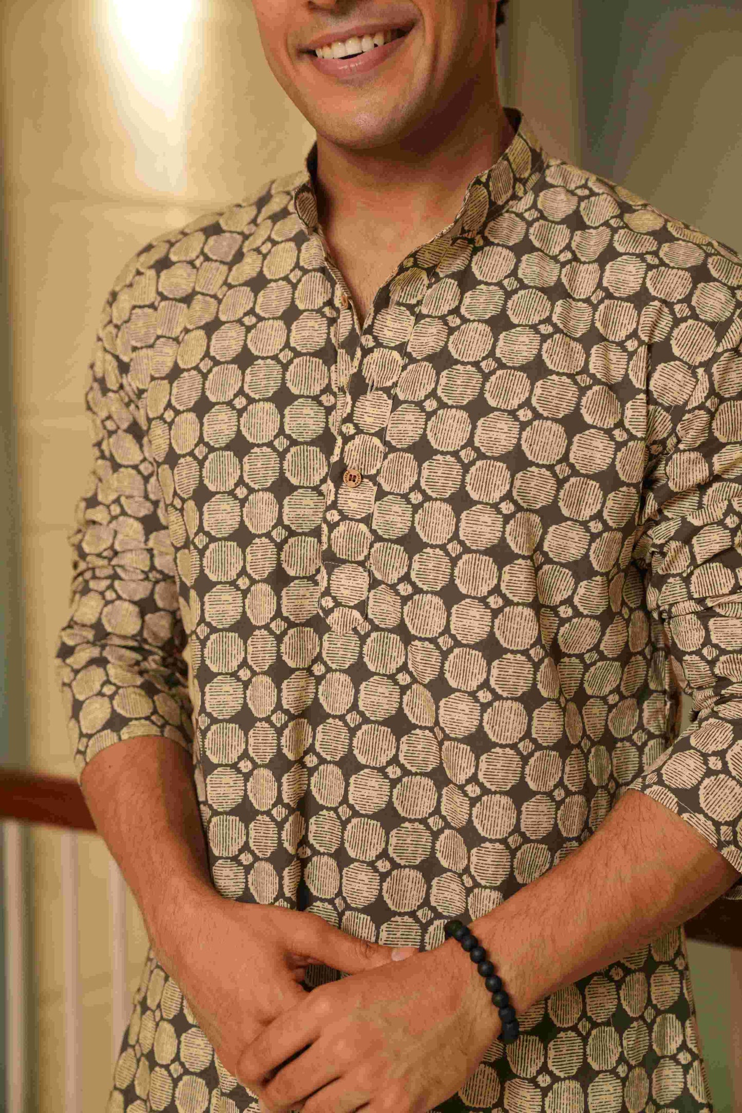 The Pebble Grey Long Kurta With Circle Pattern