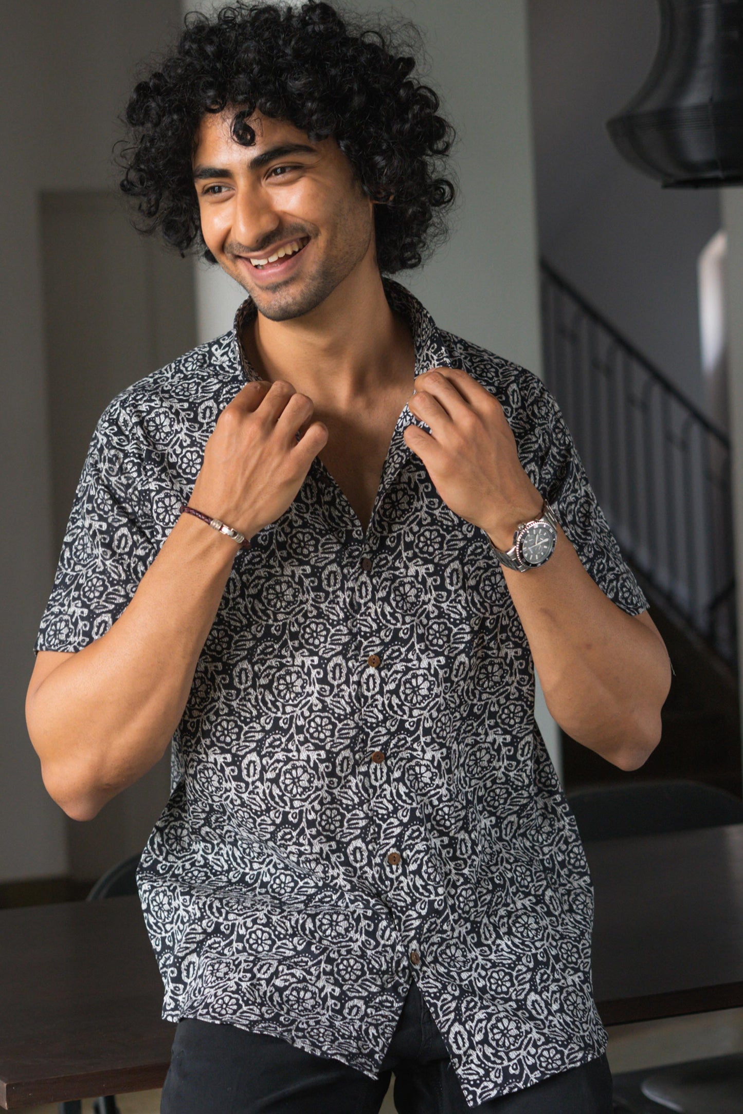The Black And Brown All-Over Floral Print Shirt (Half Sleeves)