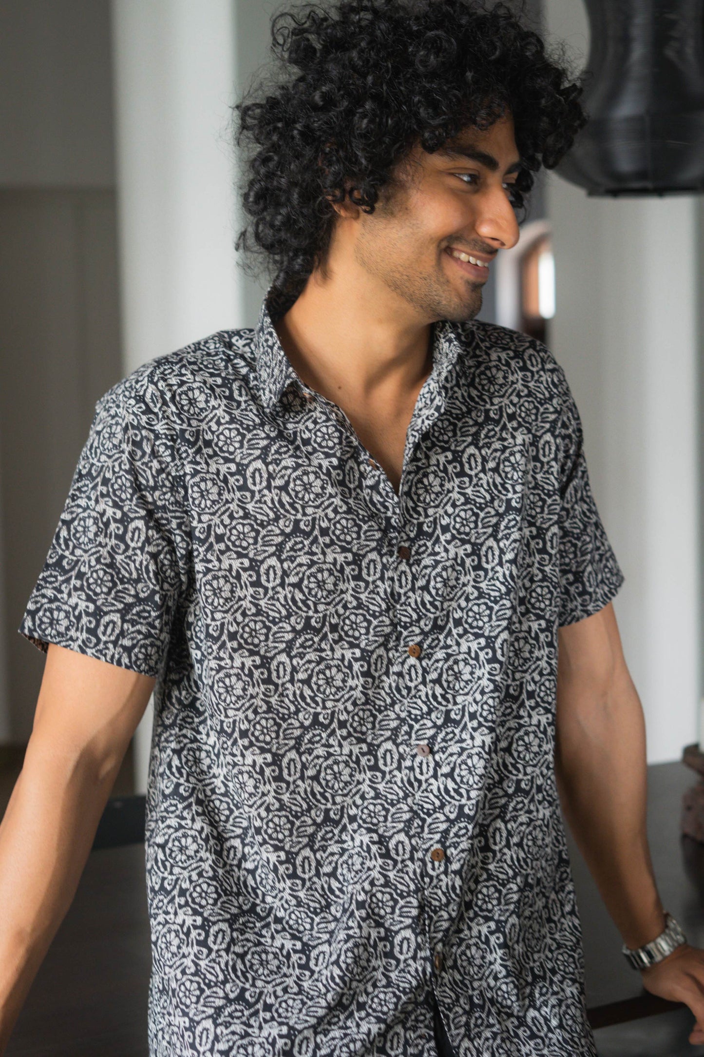 The Black And Brown All-Over Floral Print Shirt (Half Sleeves)