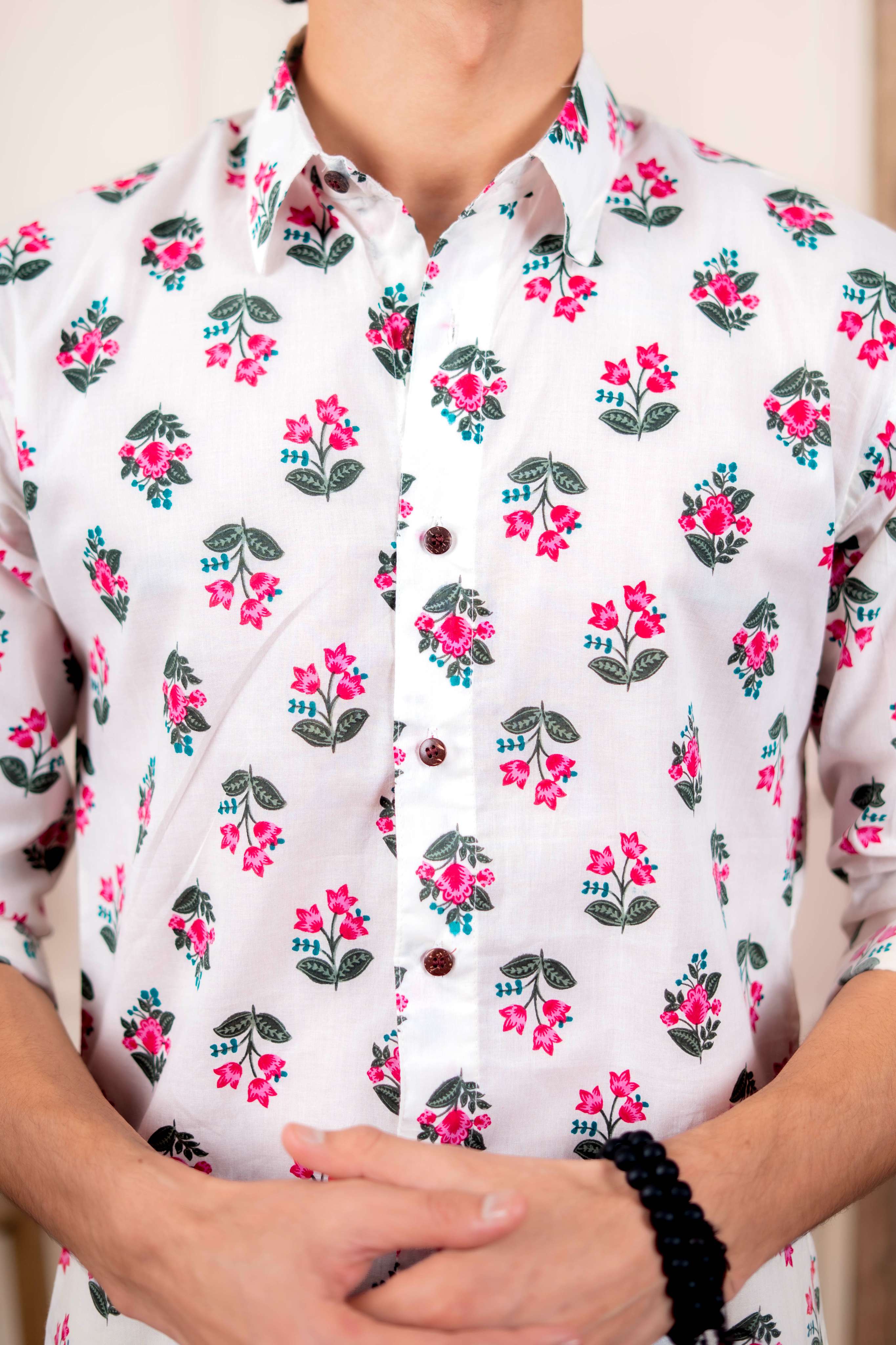 The White Shirt With Leaf and Flower Print