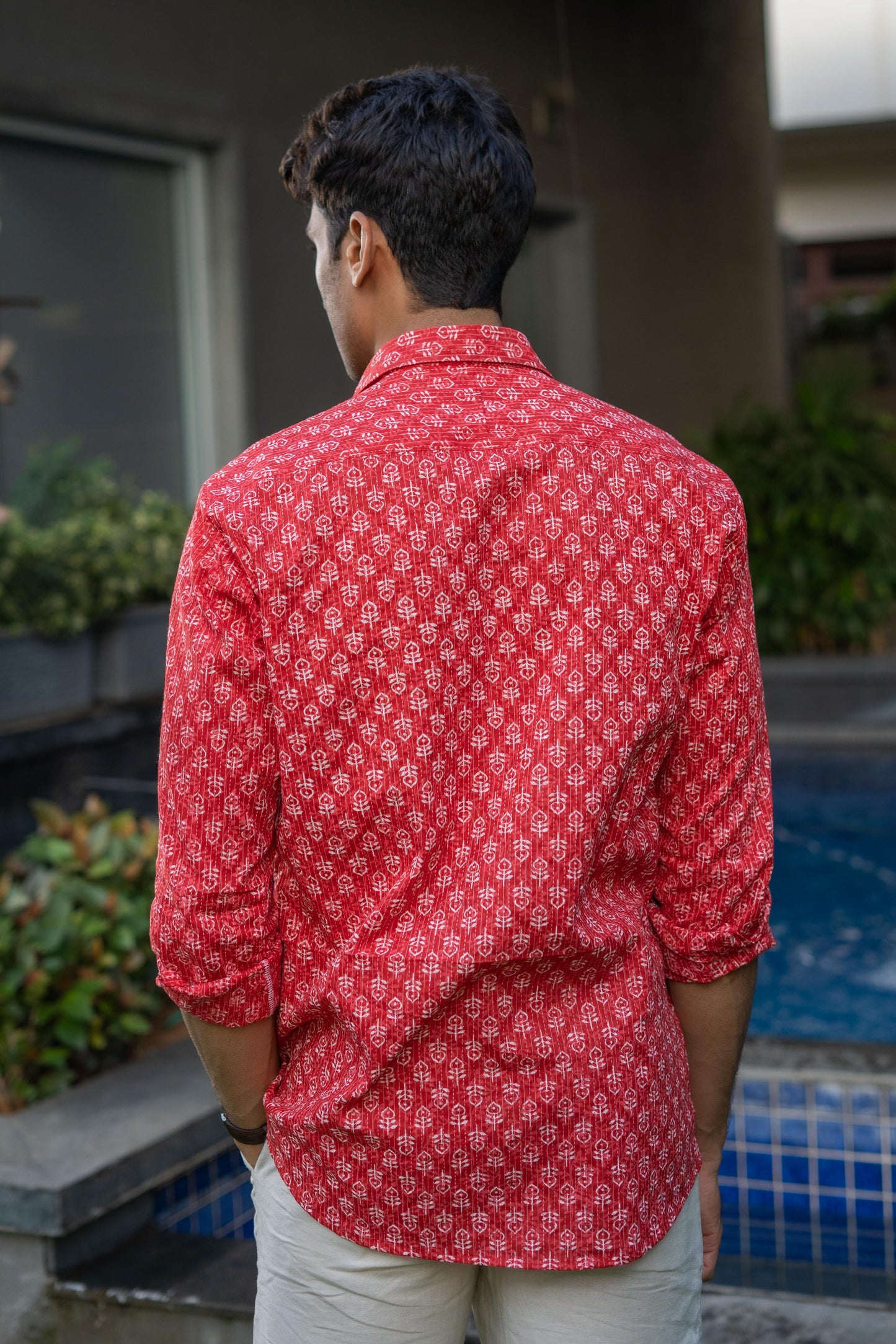 The Red Kantha Work Shirt With White Butti Print