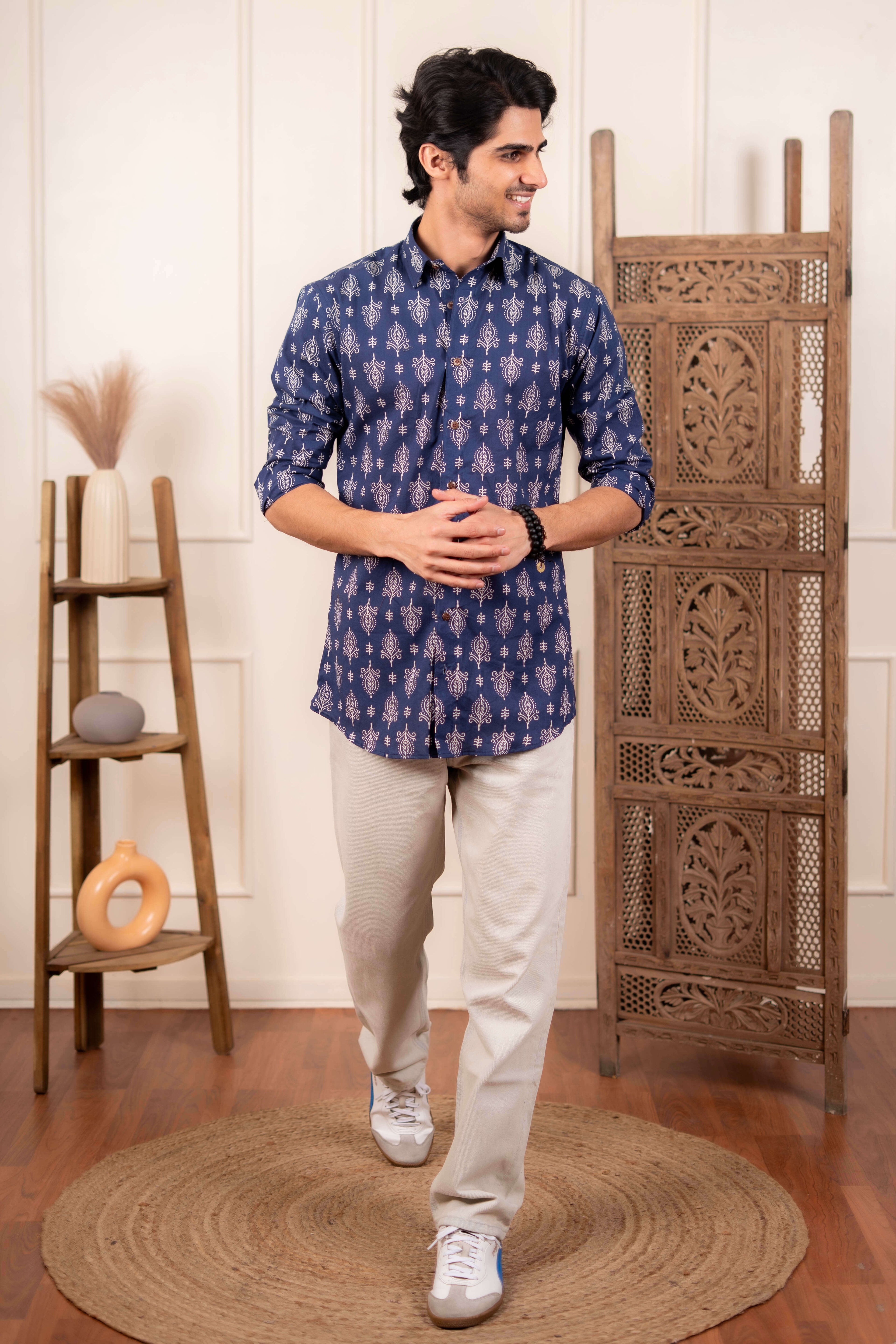 The Egyptian Blue Indian Motif Shirt