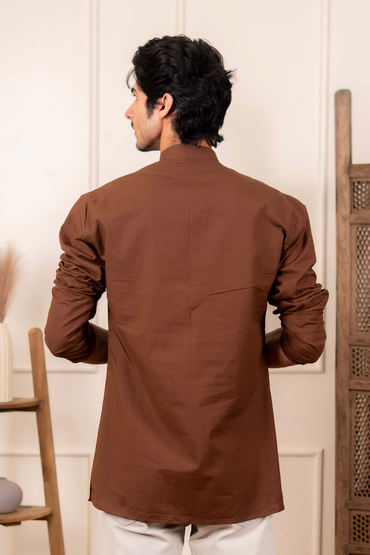 The Solid Brown Classic Short Kurta