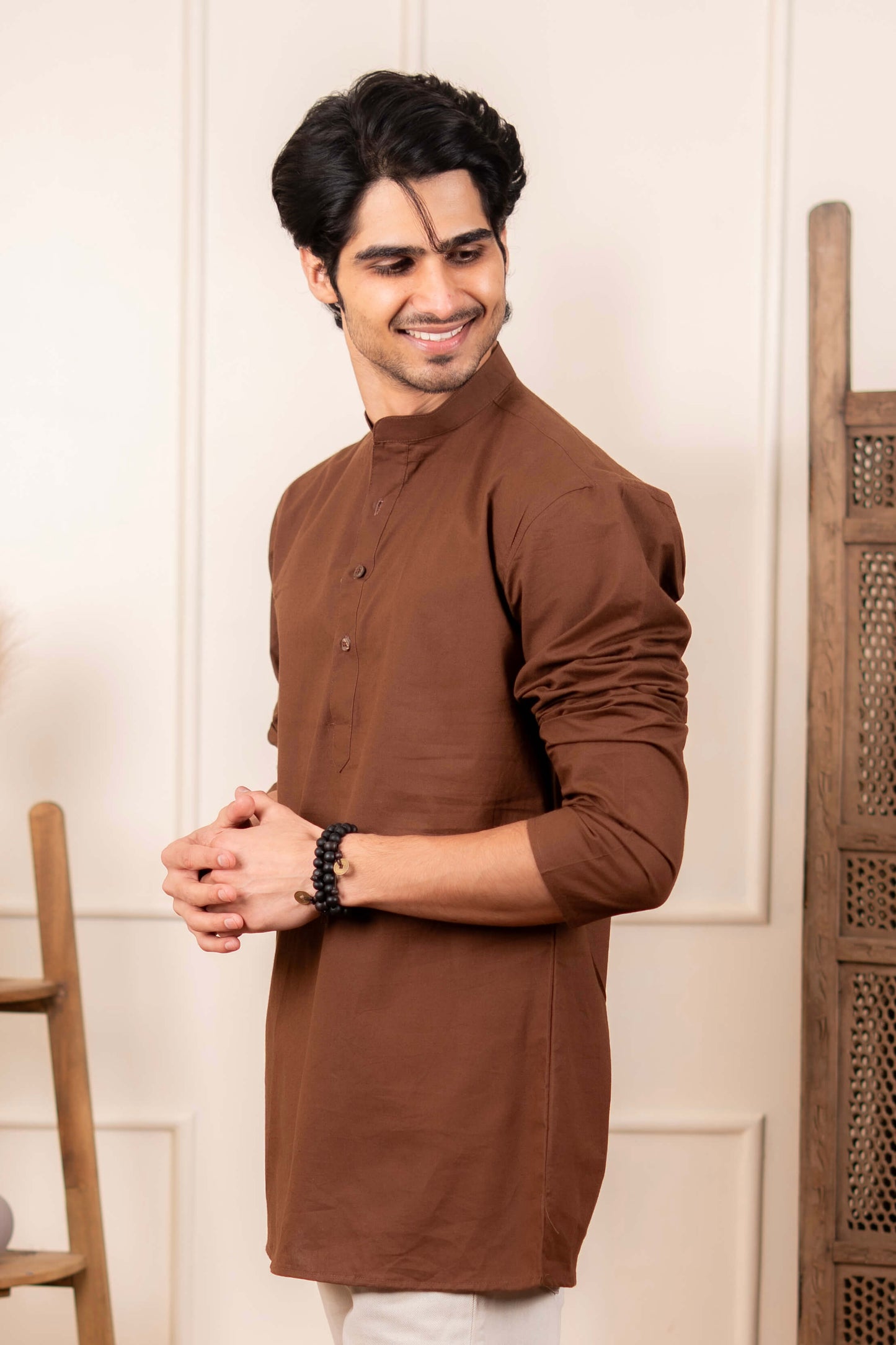 The Solid Brown Classic Short Kurta