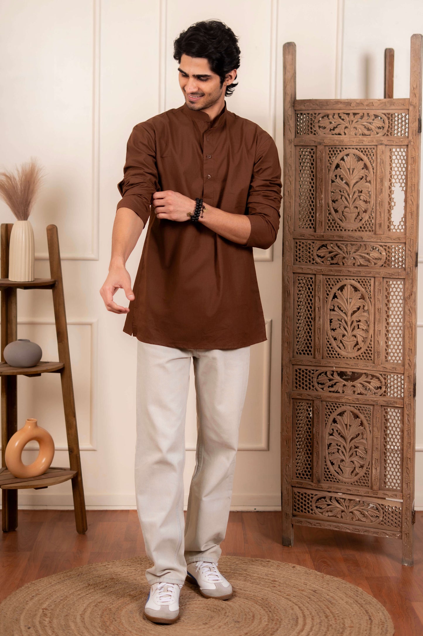The Solid Brown Classic Short Kurta