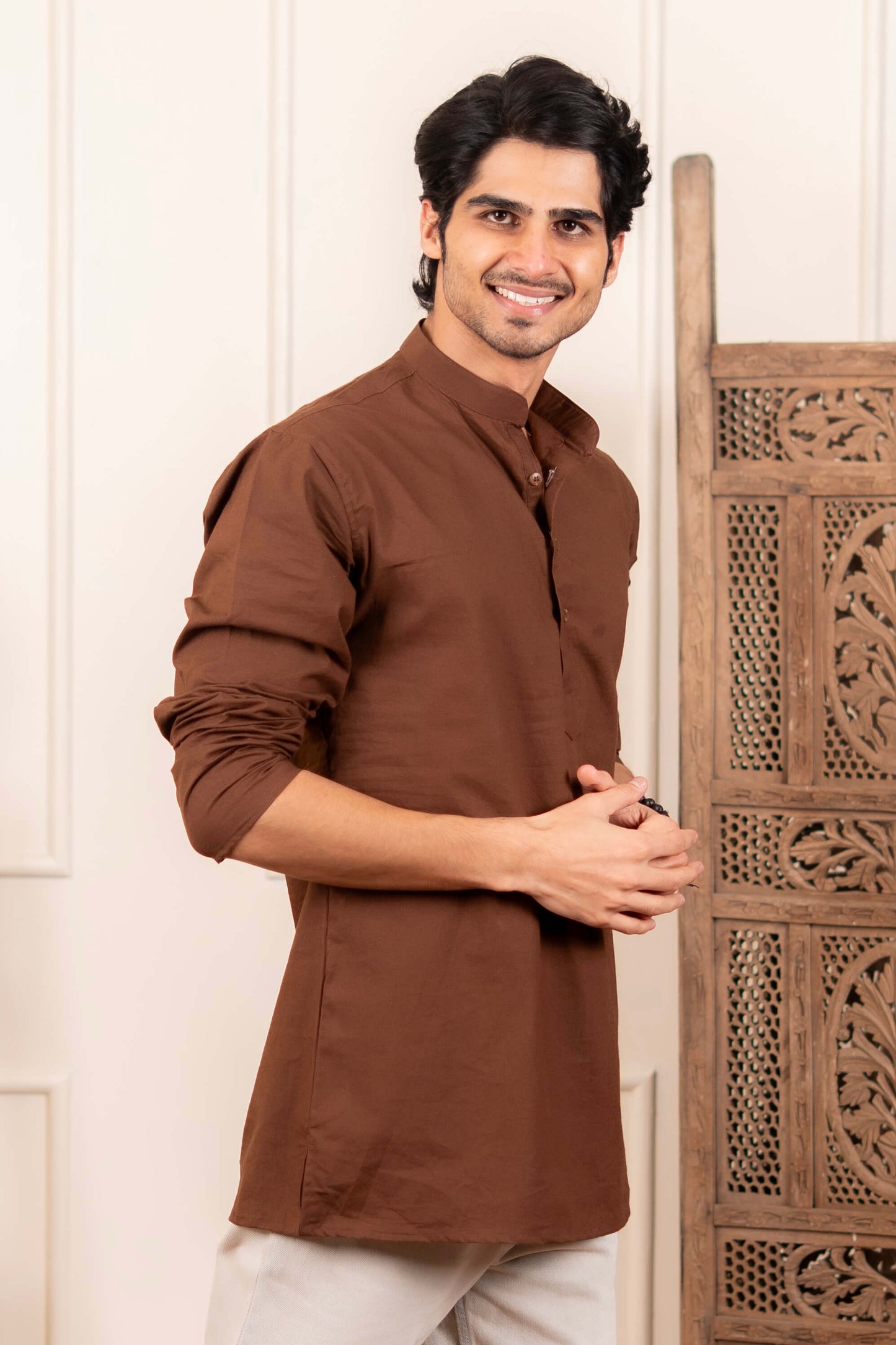 The Solid Brown Classic Short Kurta