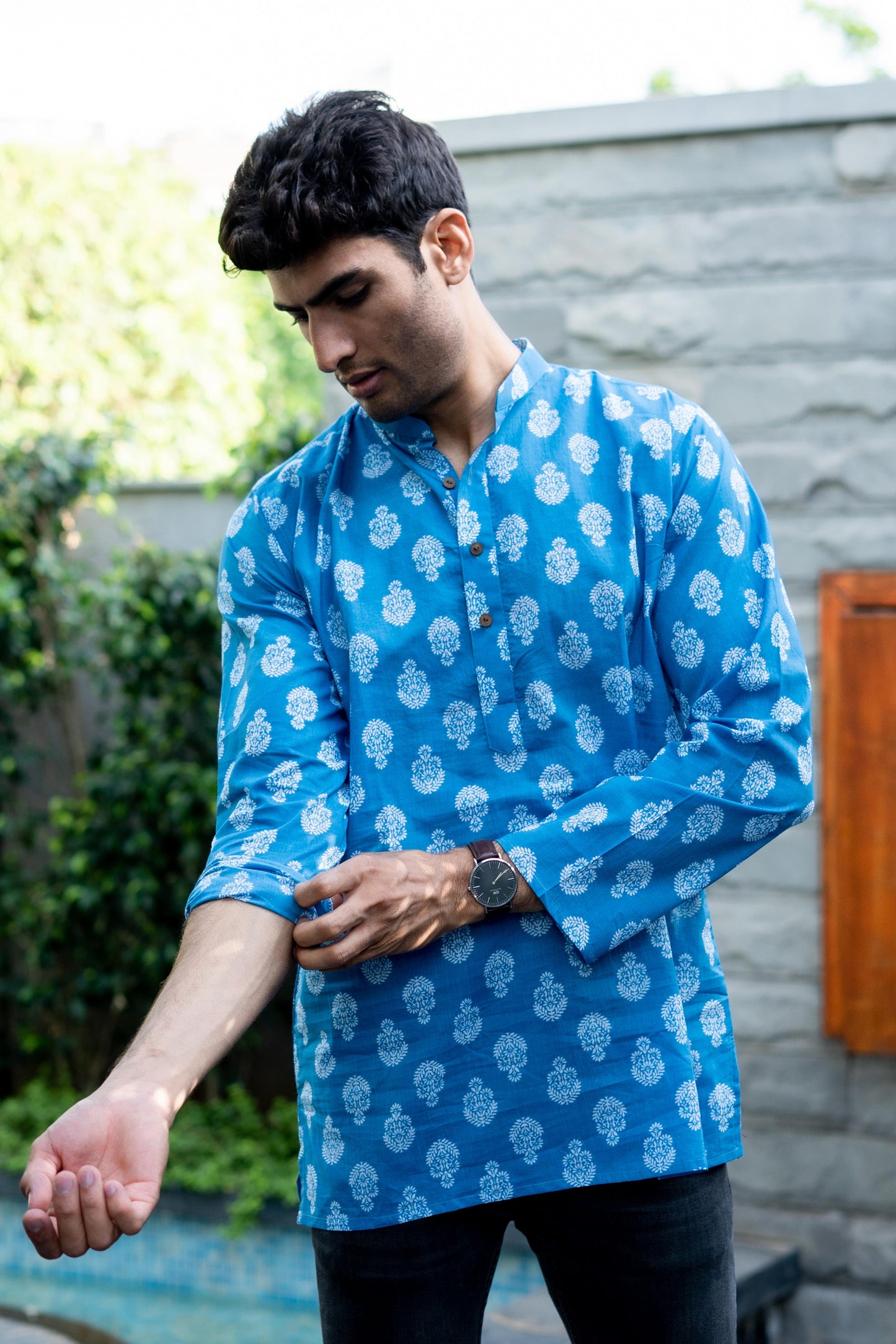 The Sky Blue Short Kurta With White Flower Print