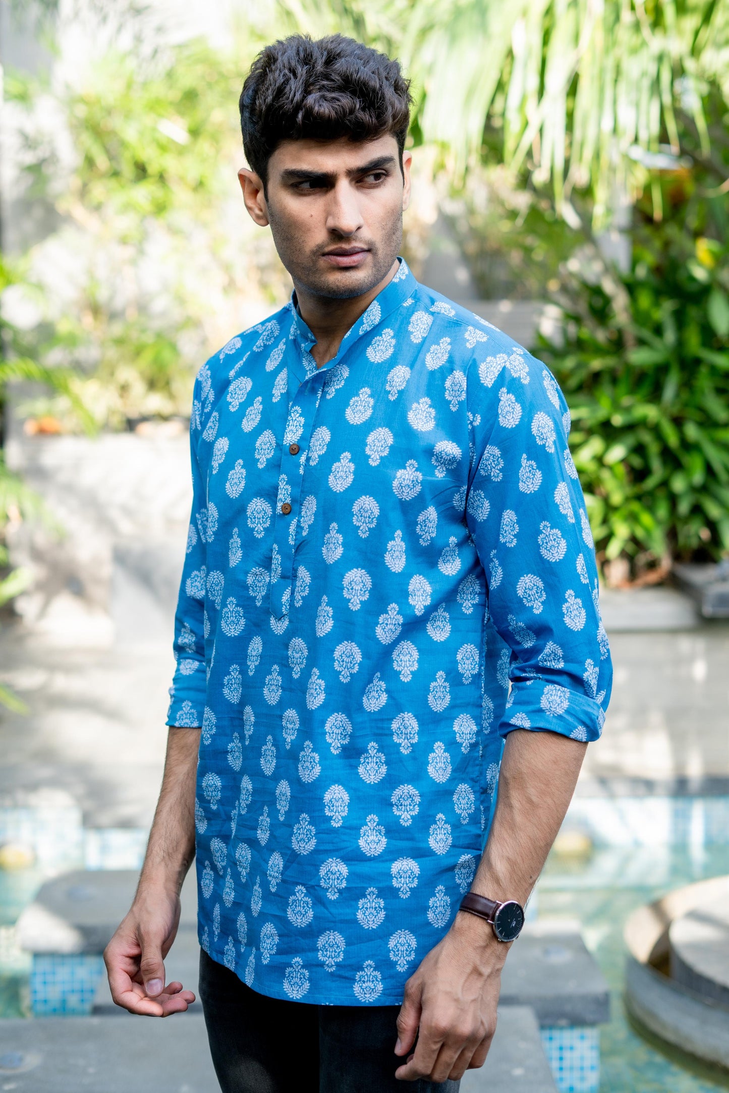 The Sky Blue Short Kurta With White Flower Print