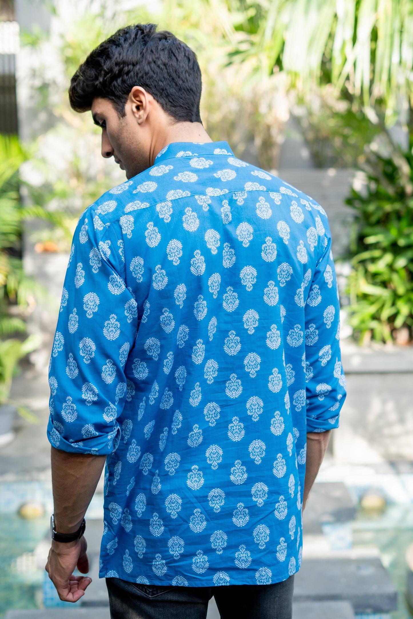 The Sky Blue Short Kurta With White Flower Print