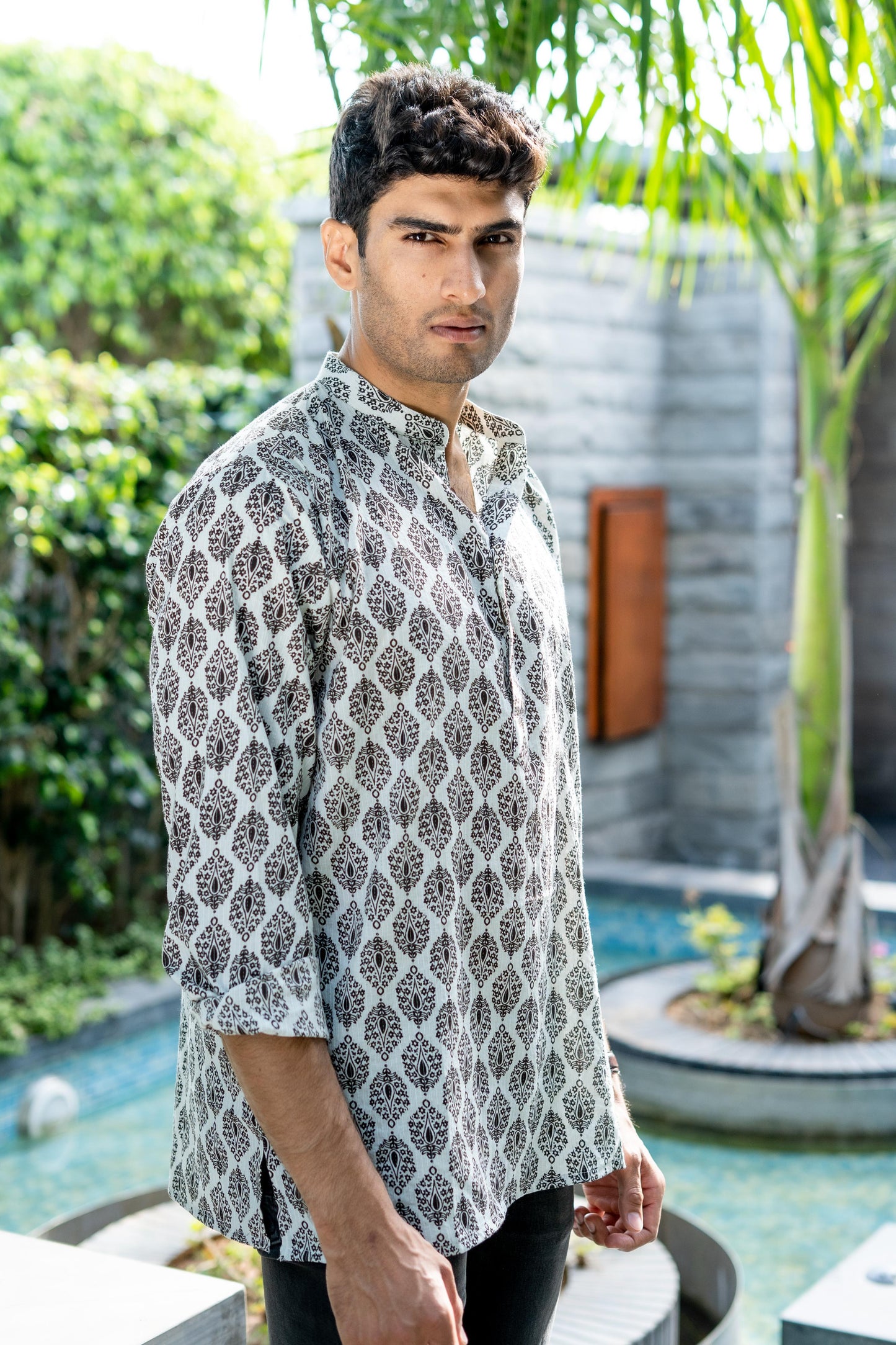 The White Kantha Work Floral-Geometric Print Short Kurta
