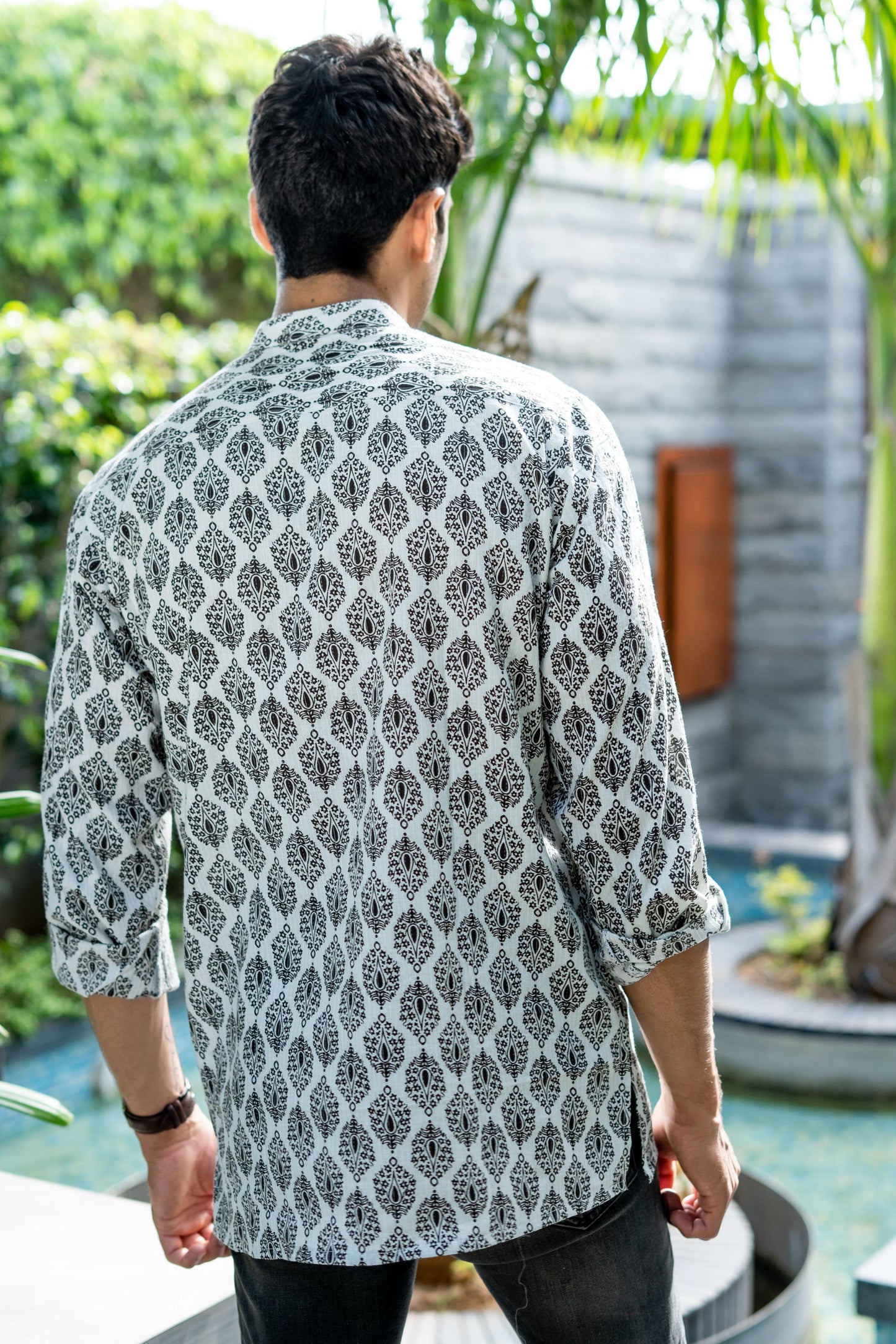 The White Kantha Work Floral-Geometric Print Short Kurta