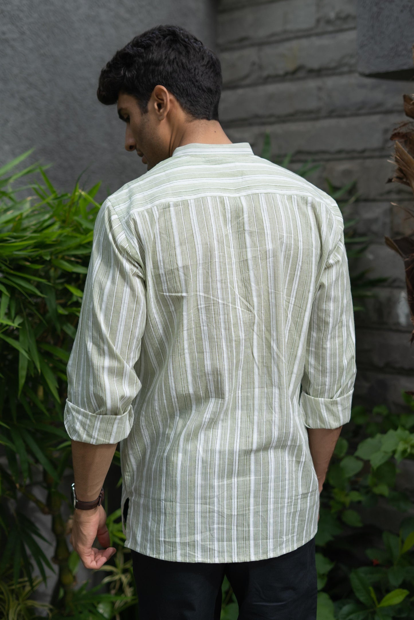 The Classy Pastel Green Stripe Print Short Kurta