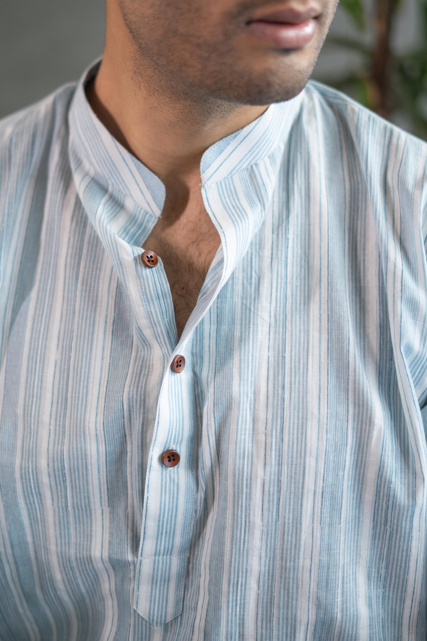 The Classy Pastel Blue Stripe Print Short Kurta