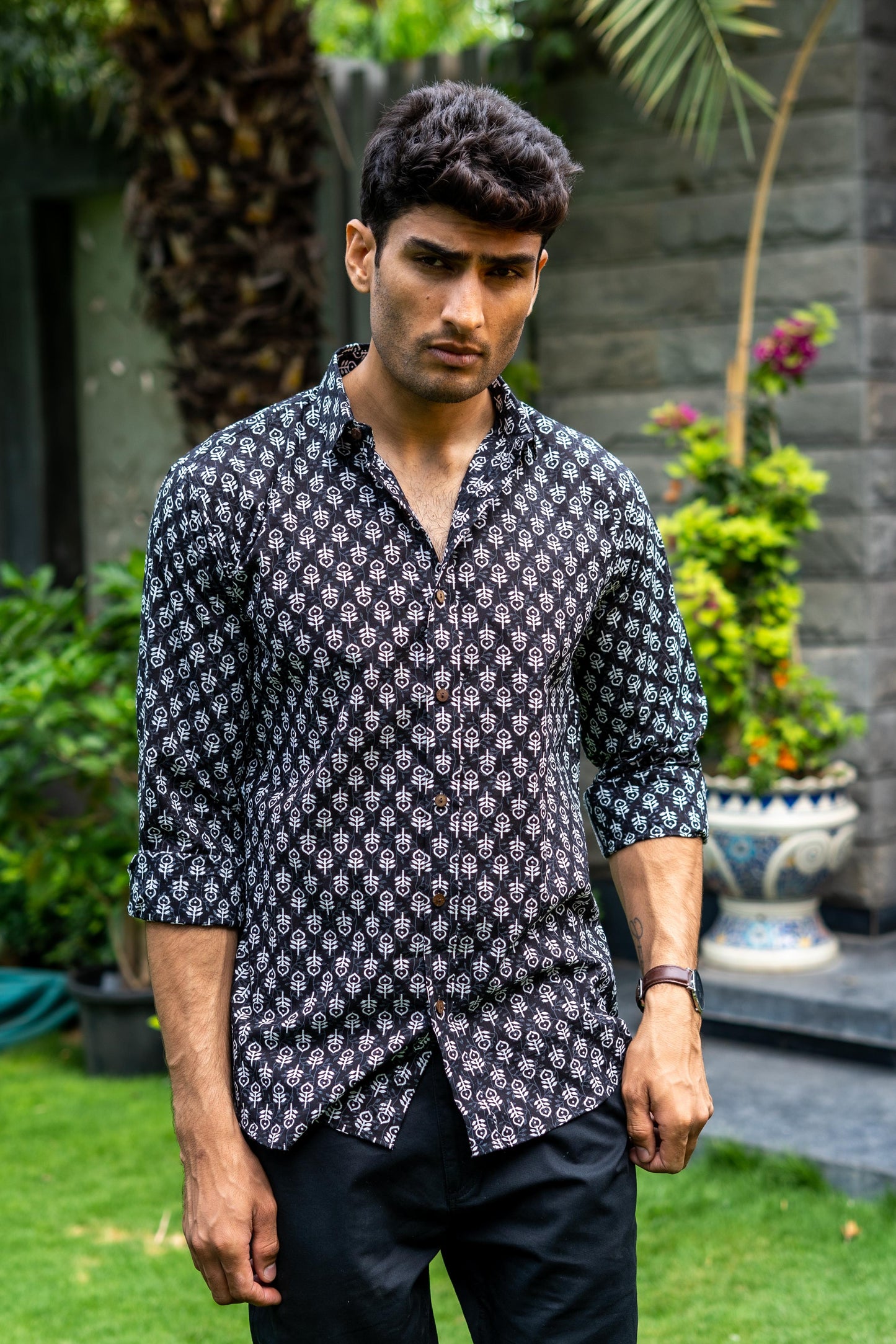 The Black Shirt With White Butti Print