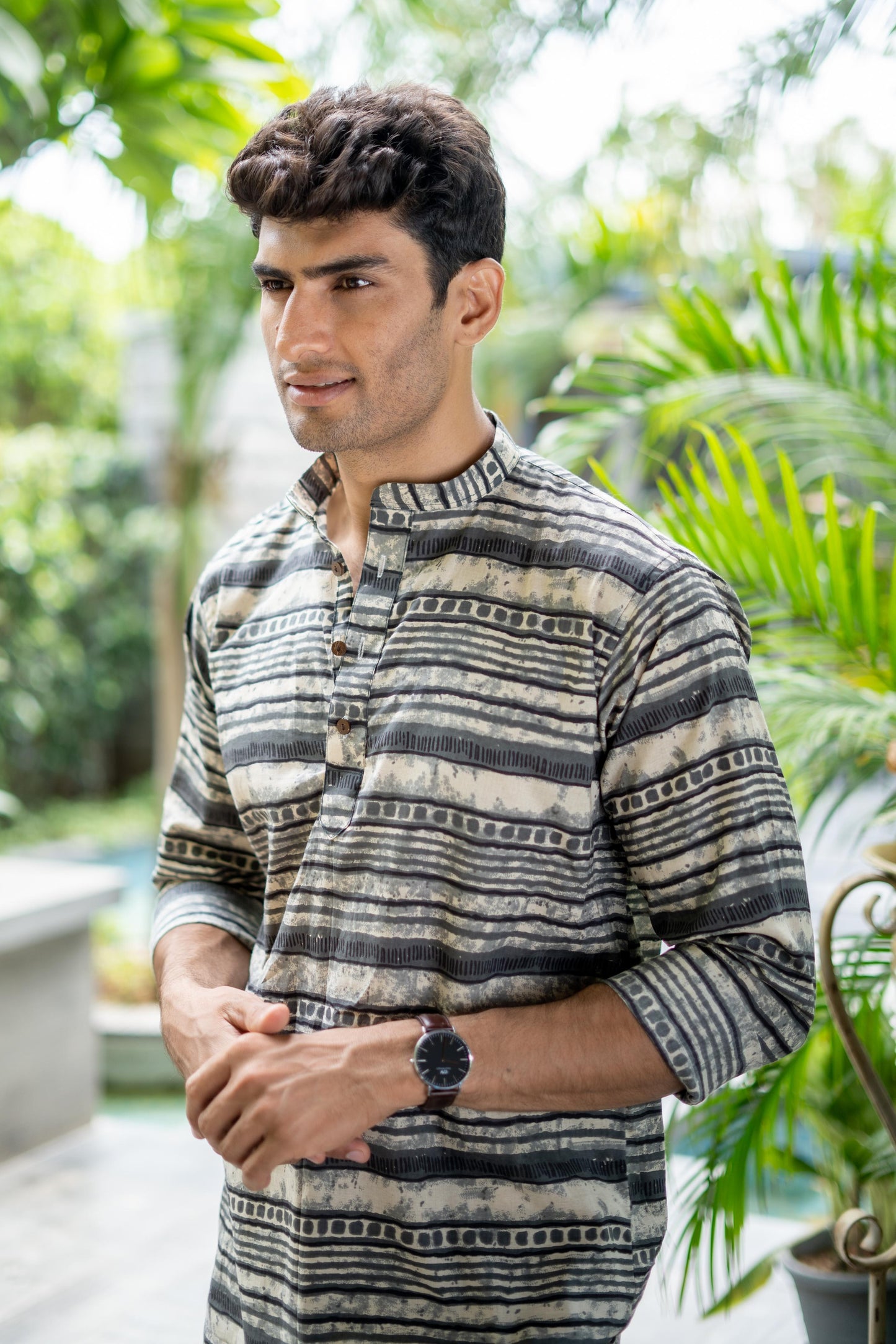 The Off-White And Grey Tribal Print Short Kurta