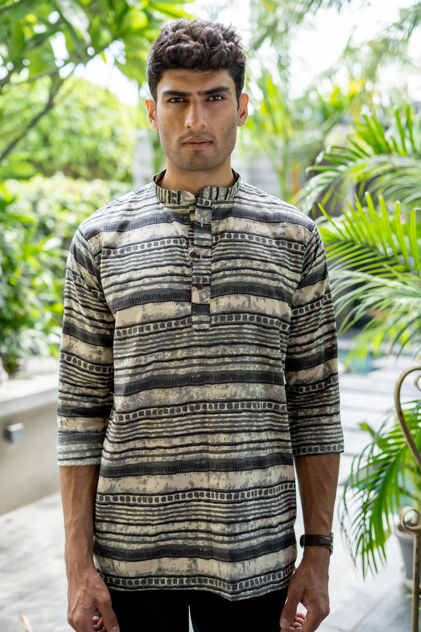 The Off-White And Grey Tribal Print Short Kurta