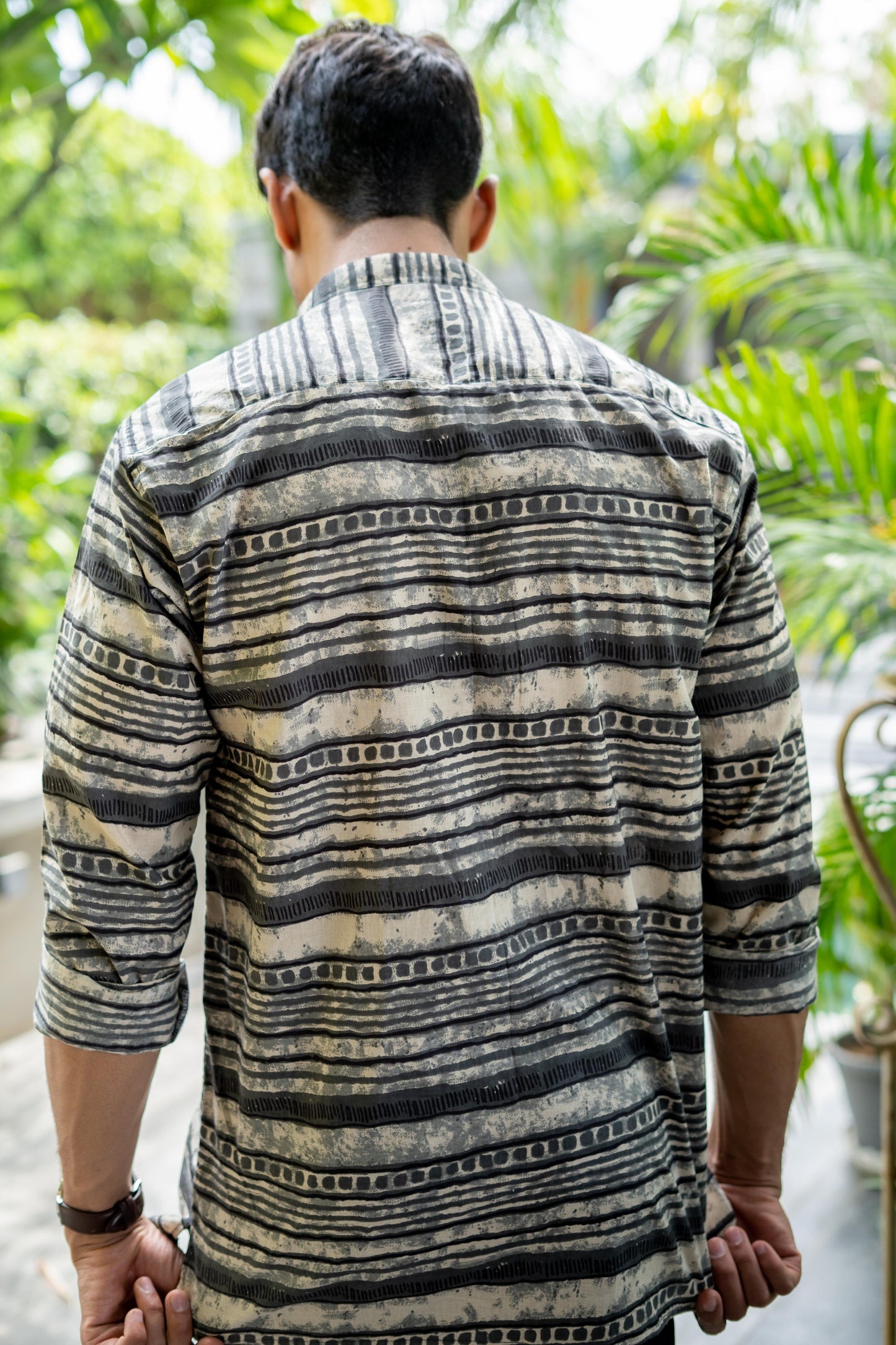 The Off-White And Grey Tribal Print Short Kurta