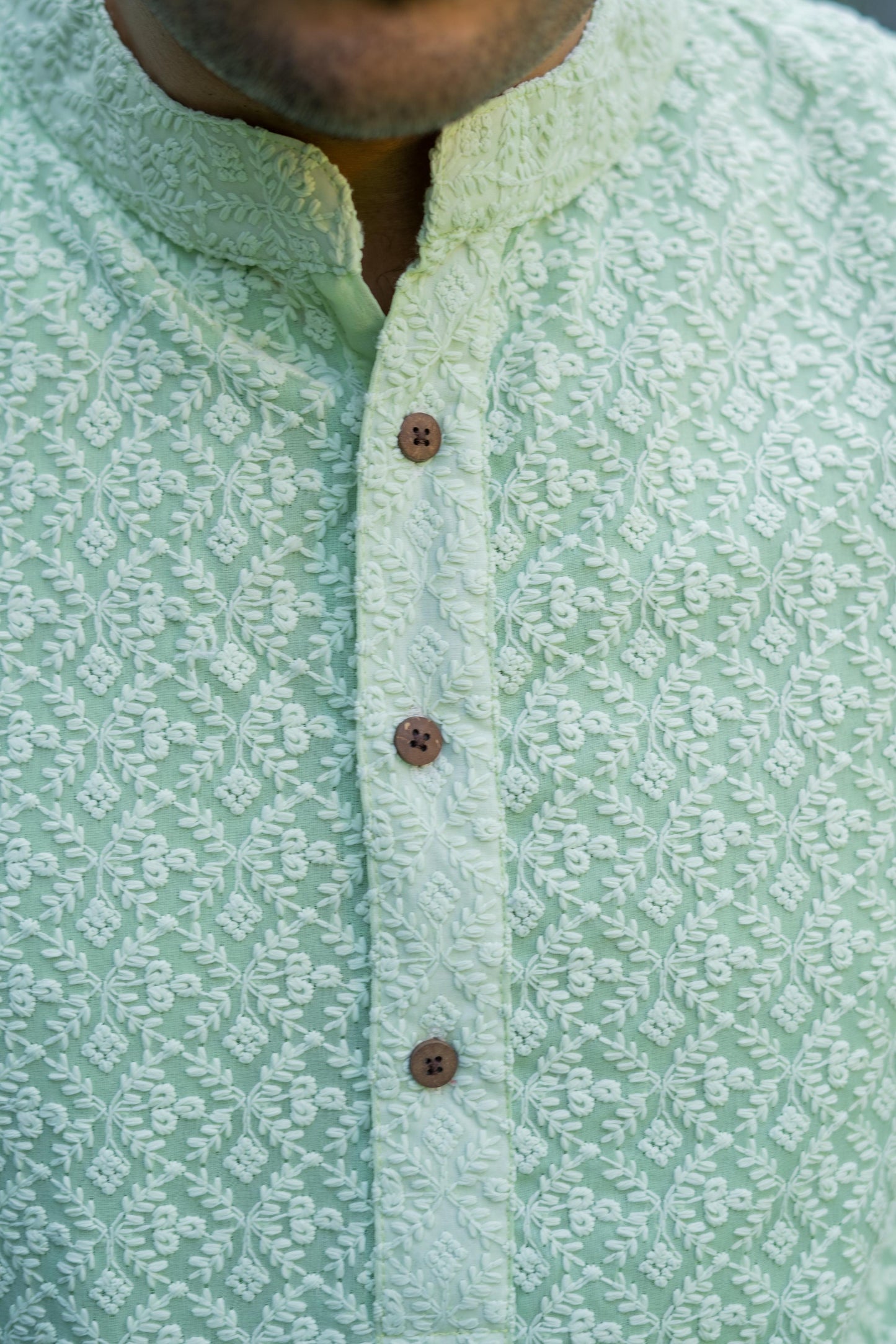 The Light Green Chikan Kari Long Kurta