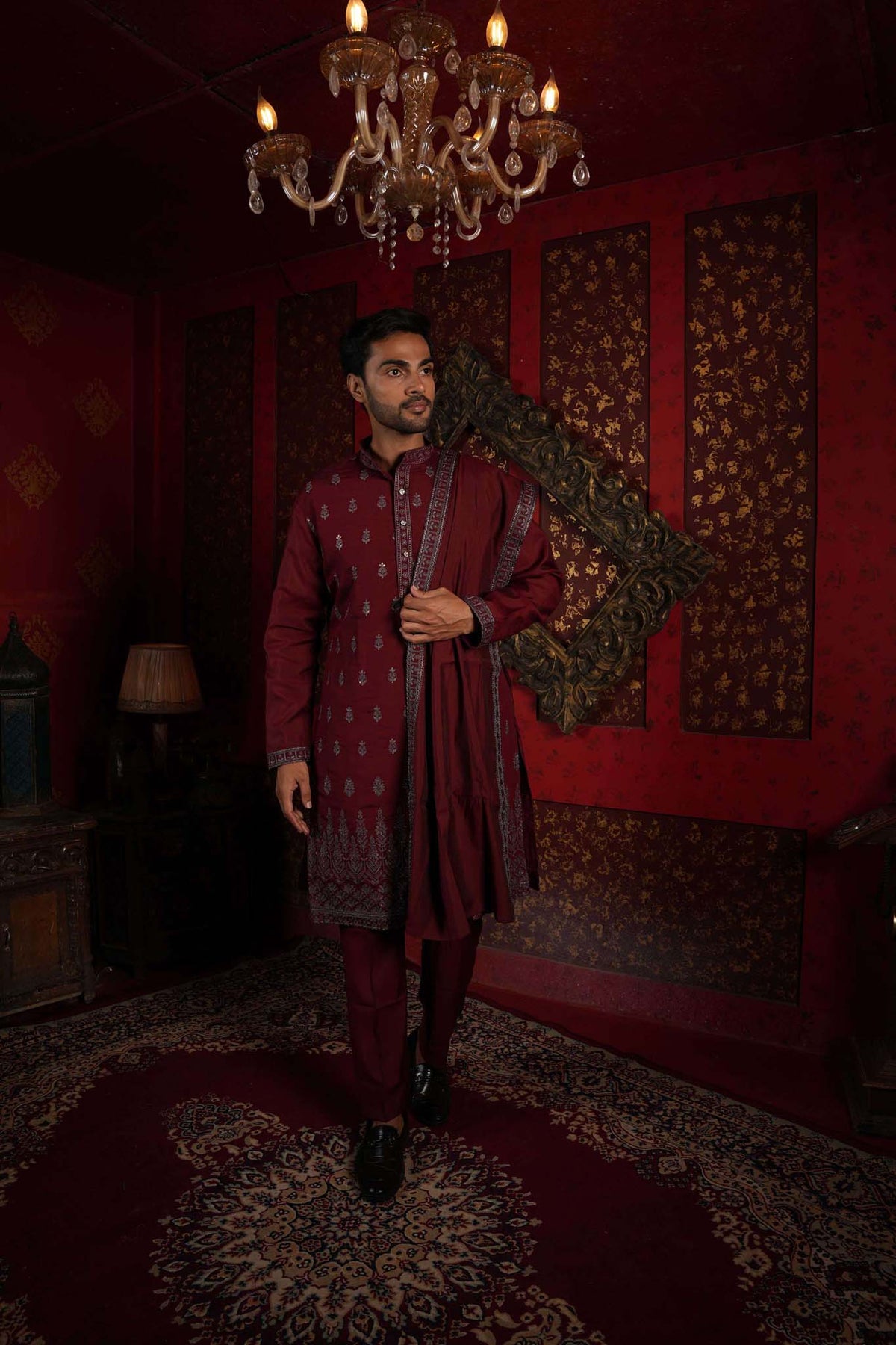 The Maroon Royal Canopy Embroidery Kurta