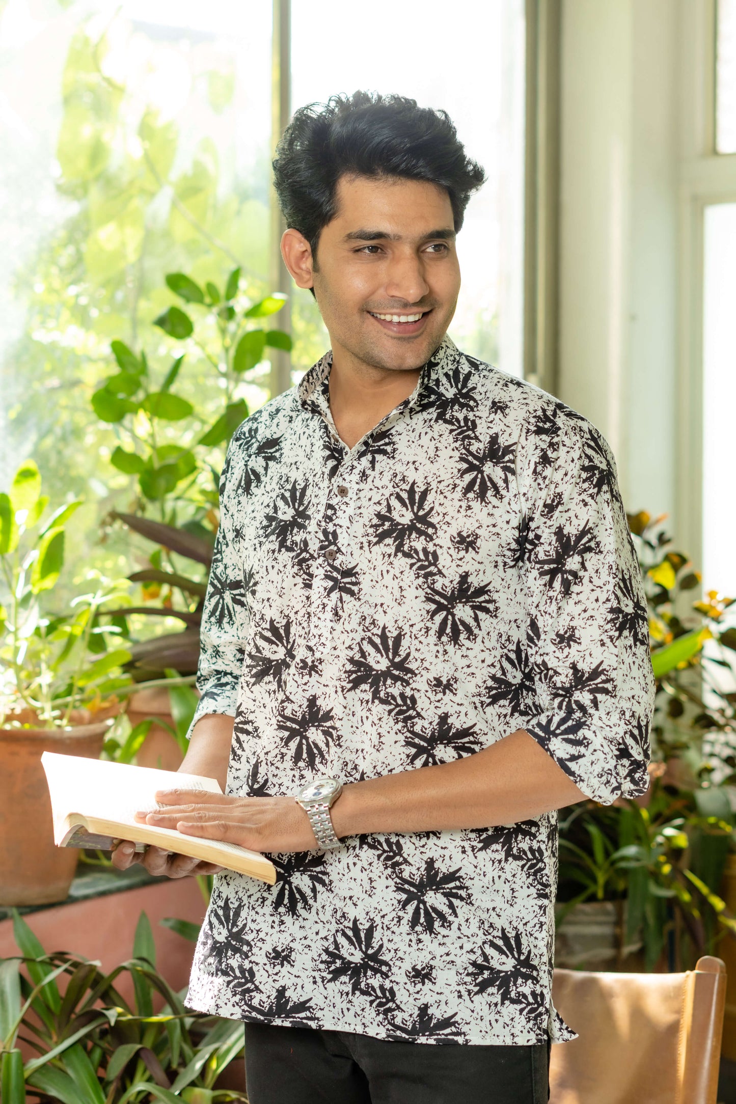White Short Kurta For Men Side View