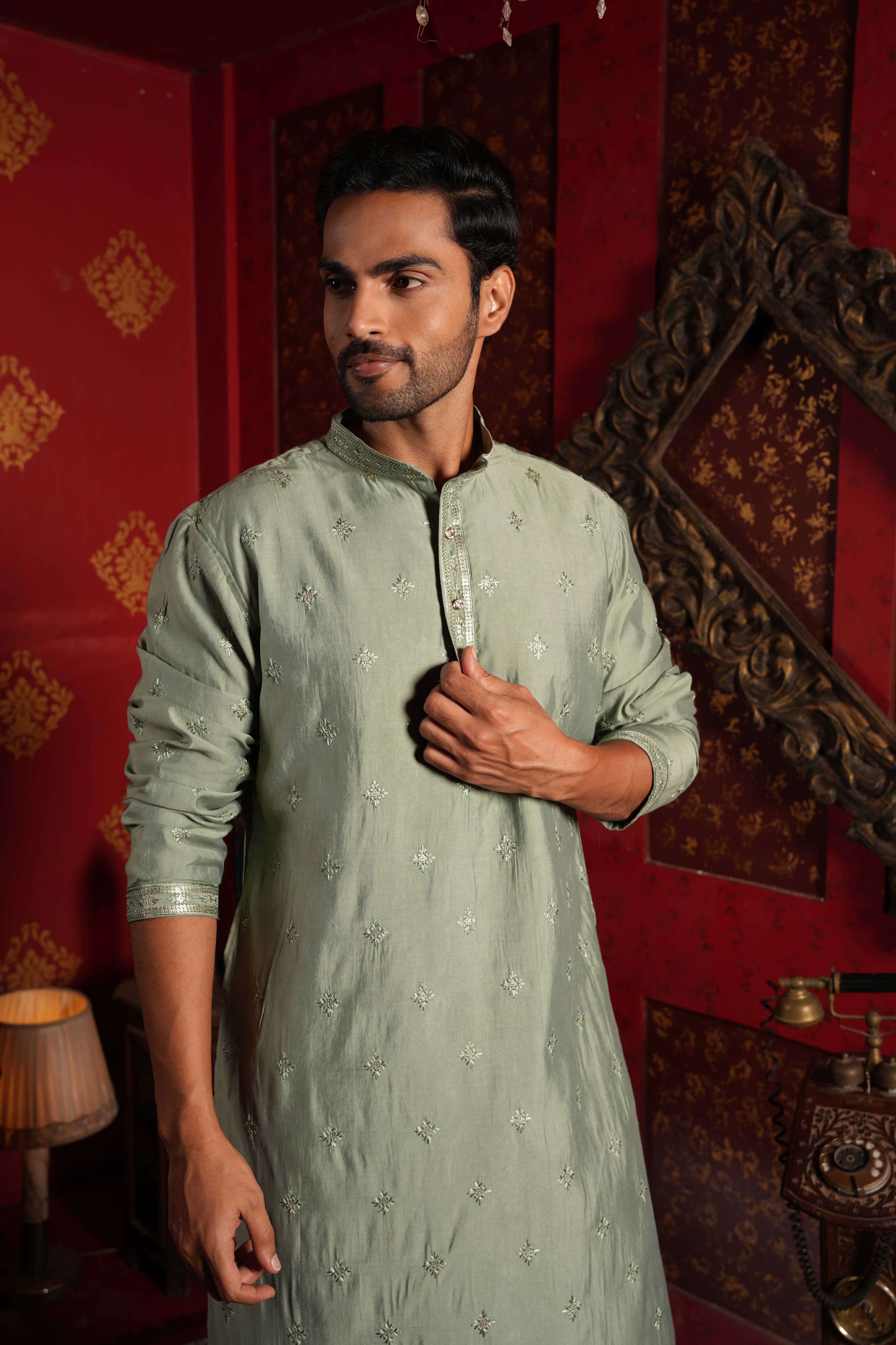 Sage Green Mirror Work Kurta