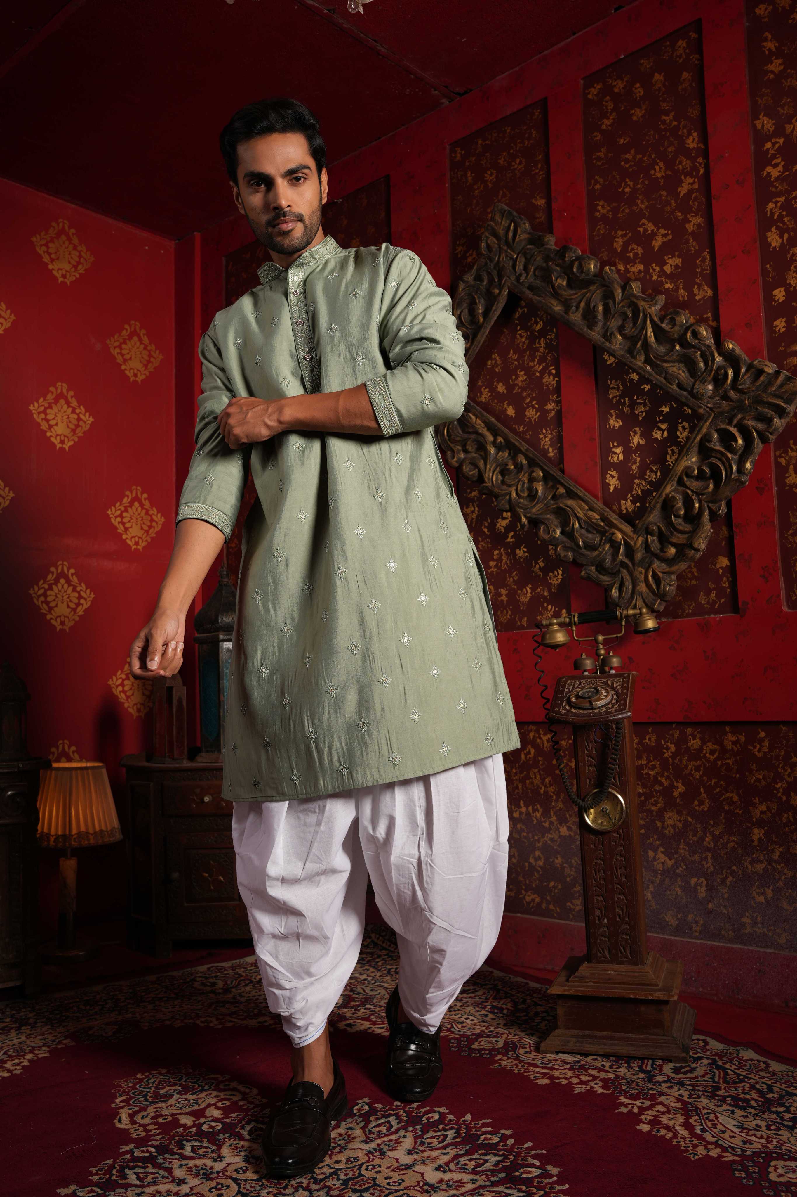 Sage Green Mirror Work Kurta