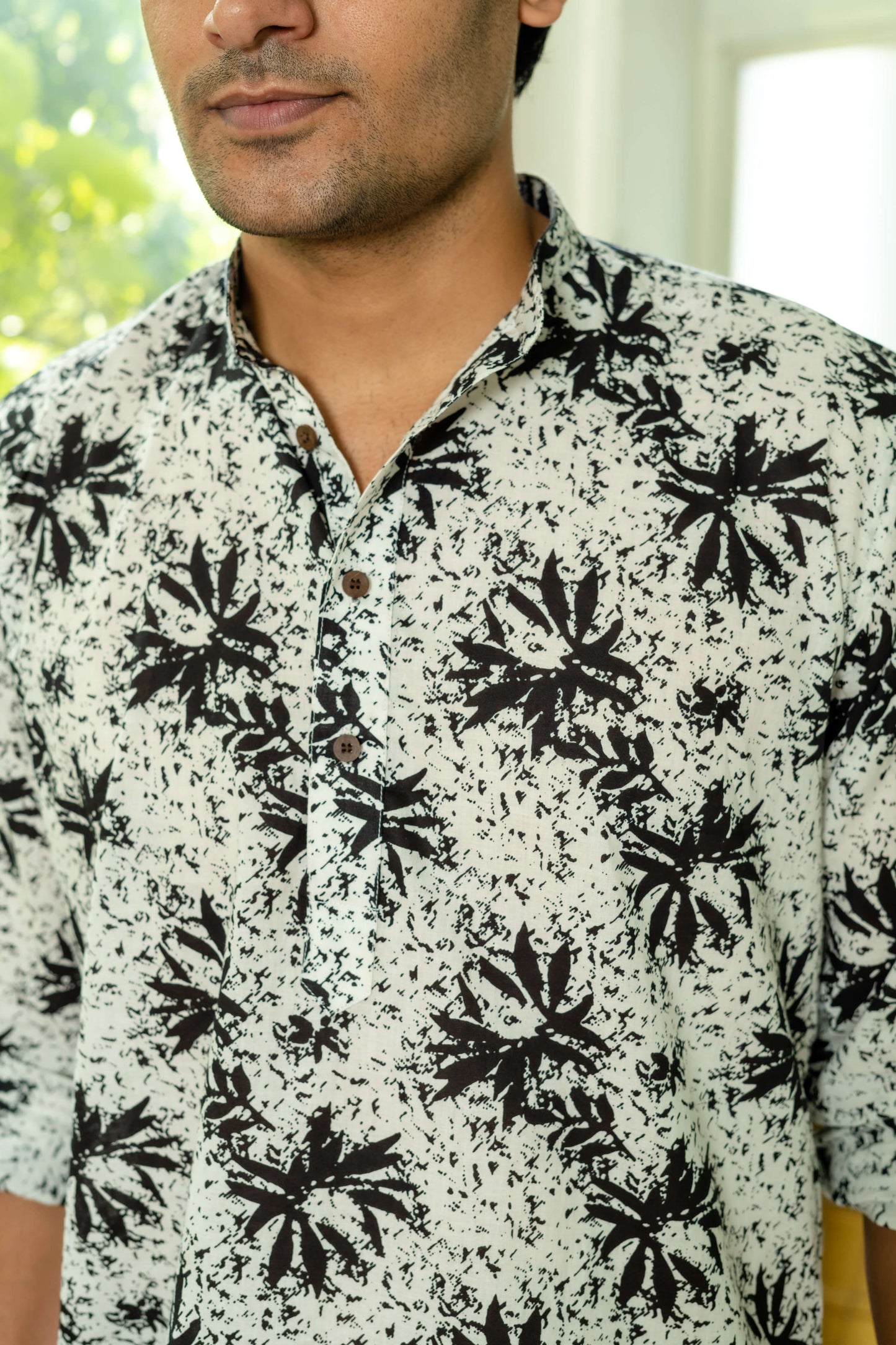 White Short Kurta For Men Closeup View