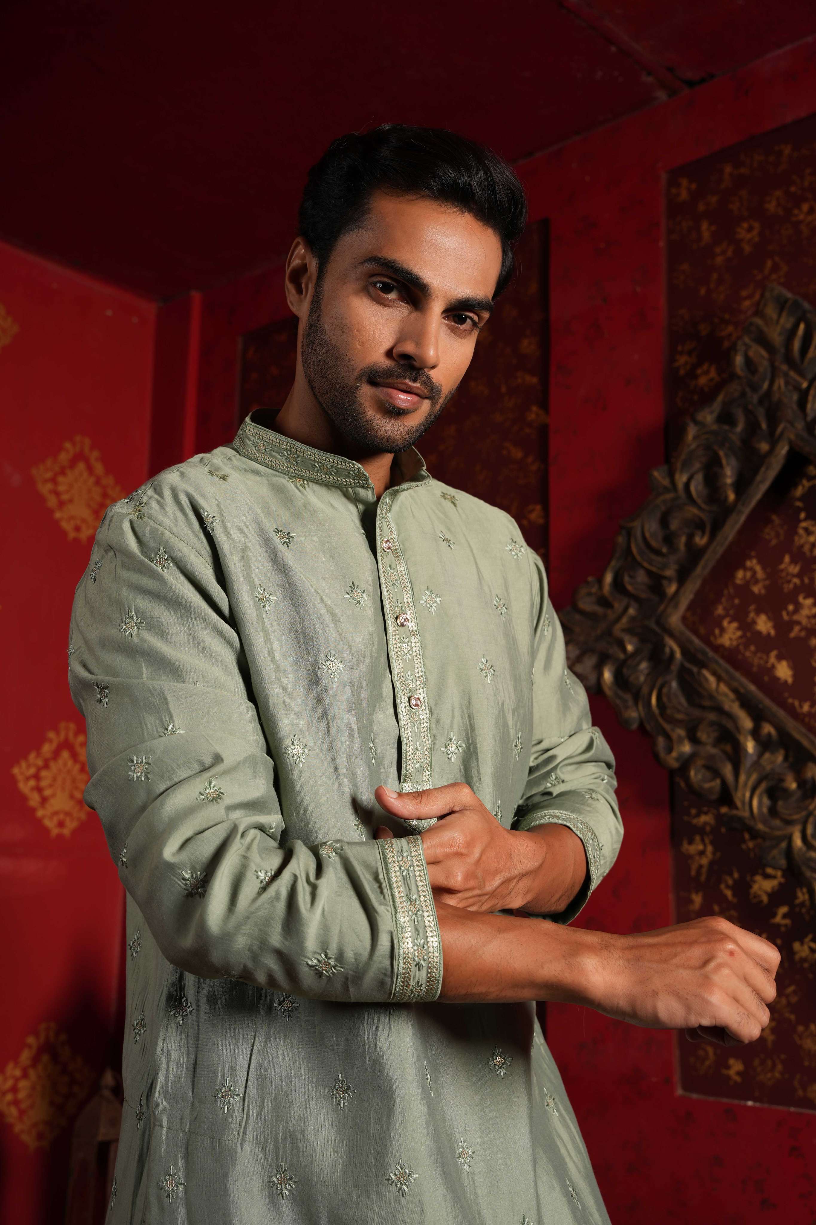 Sage Green Mirror Work Kurta