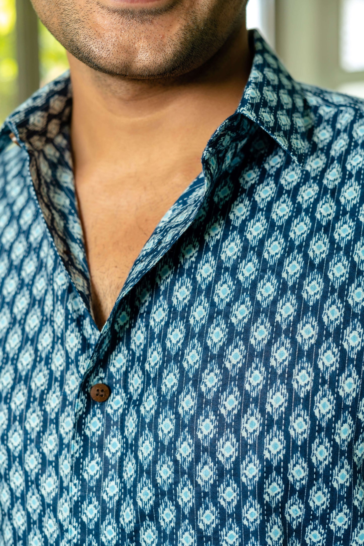 Blue Color Shirt For Men Close-Up View