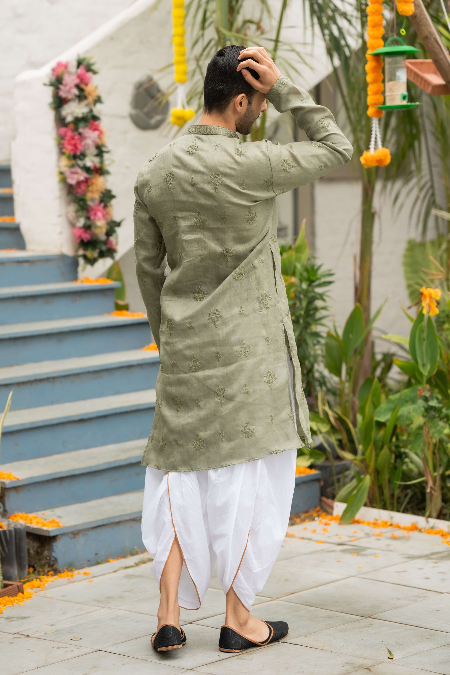 The Sage Green Long Kurta With Floral Embroidery Work