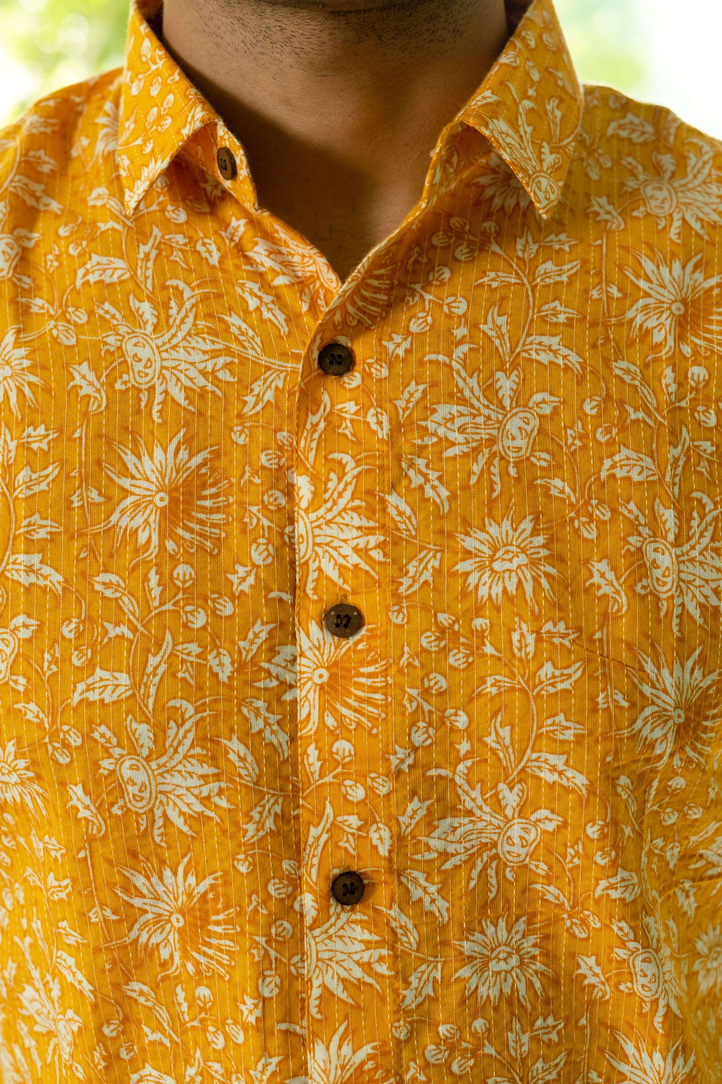The Yellow Kantha Work Half Sleeves Shirt With All-Over Floral Print