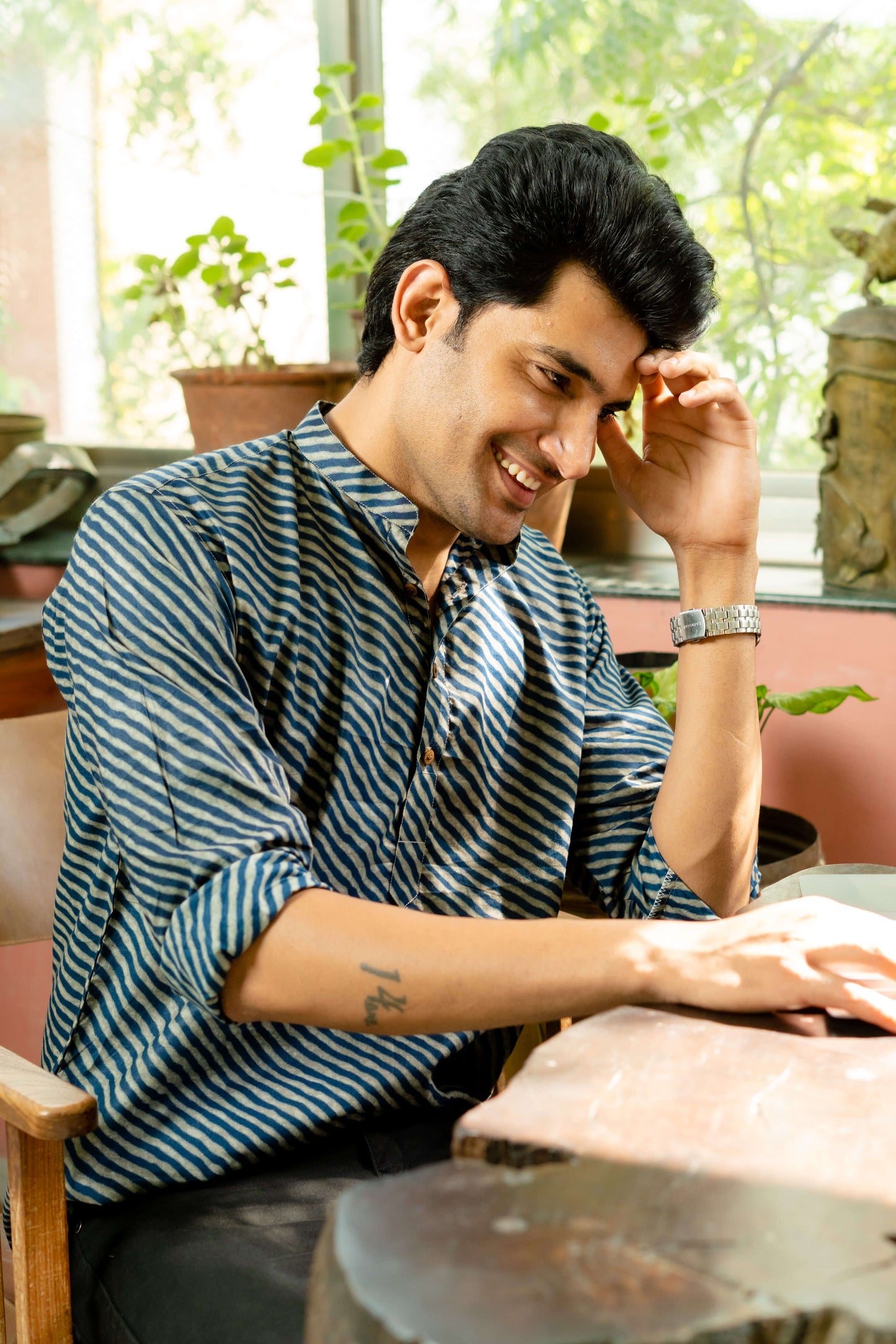 Blue short kurta for men