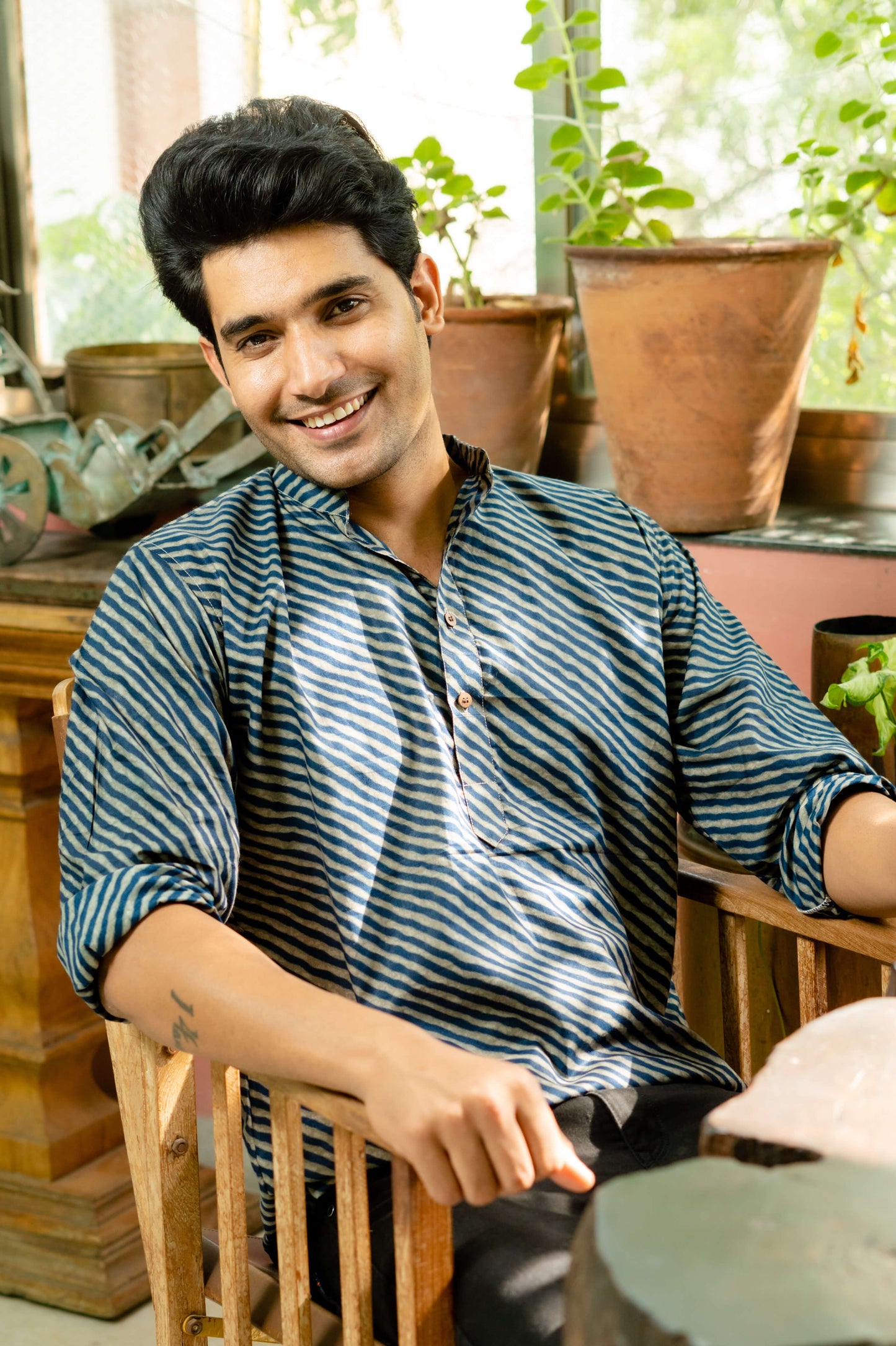 navy blue short kurta for men