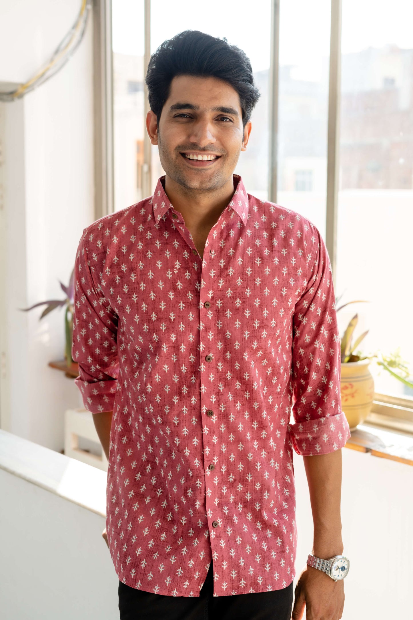 The Pink Shirt With Floral Butti Print