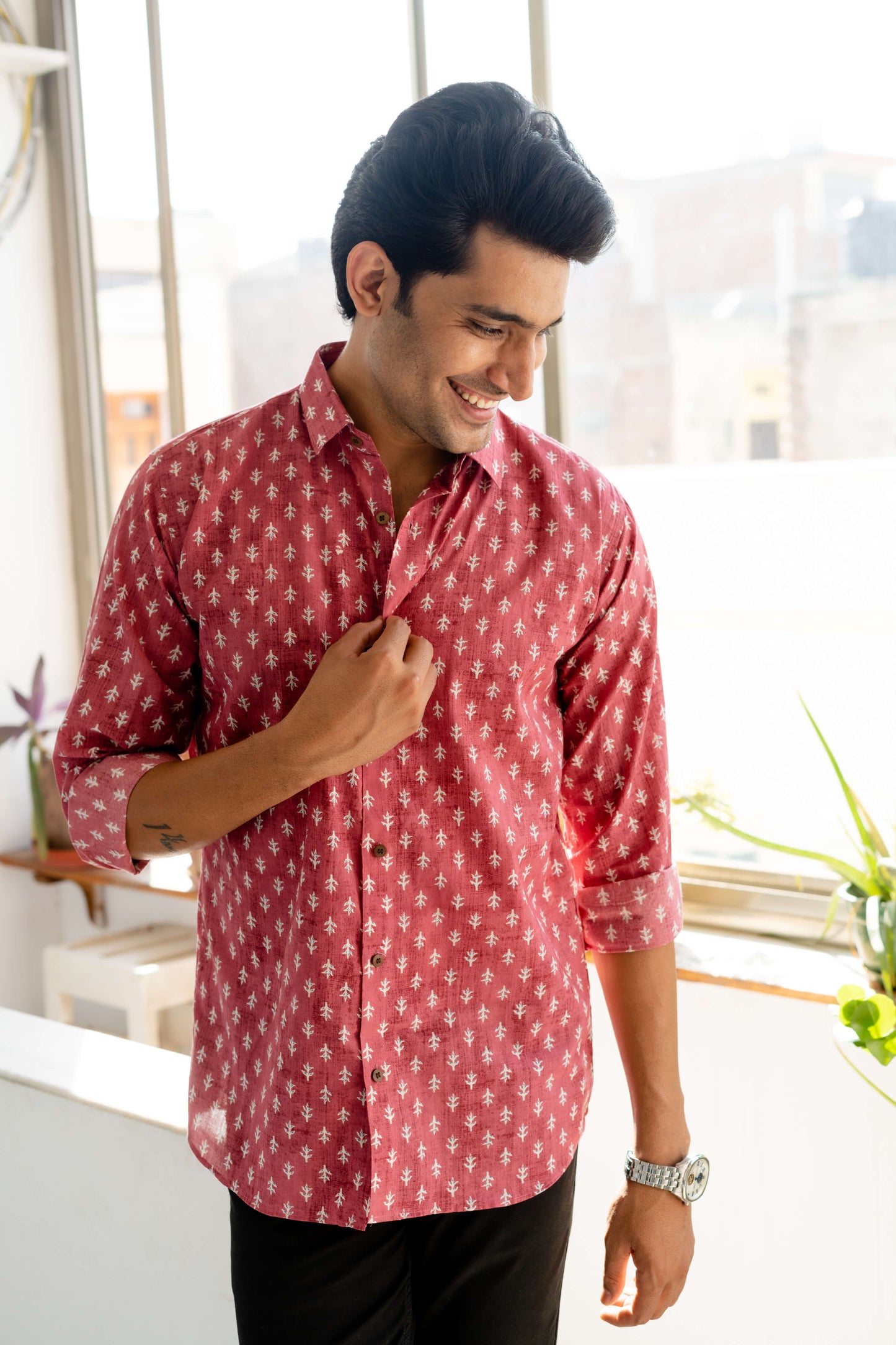 The Pink Shirt With Floral Butti Print