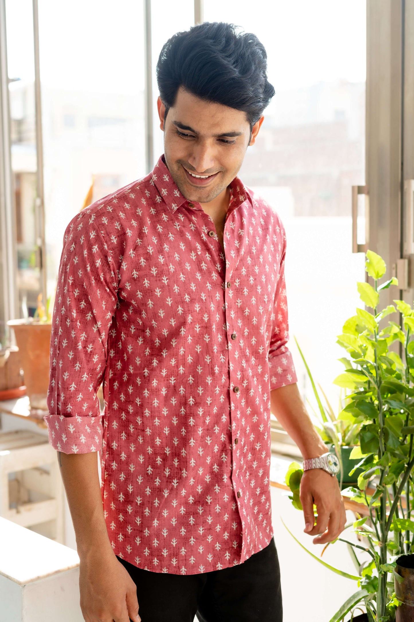 The Pink Shirt With Floral Butti Print