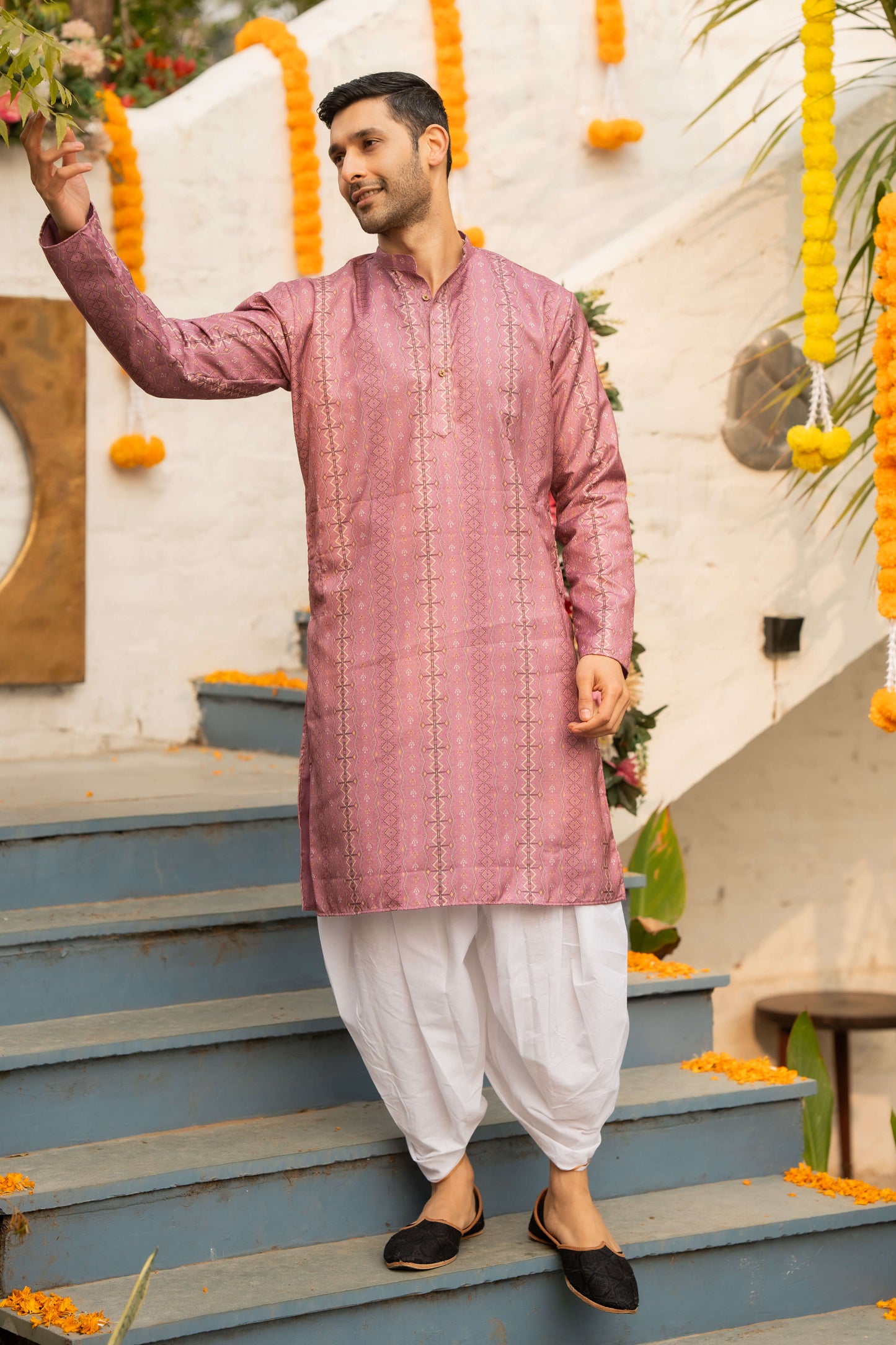 The Punch Pink Long Kurta With Tribal Print