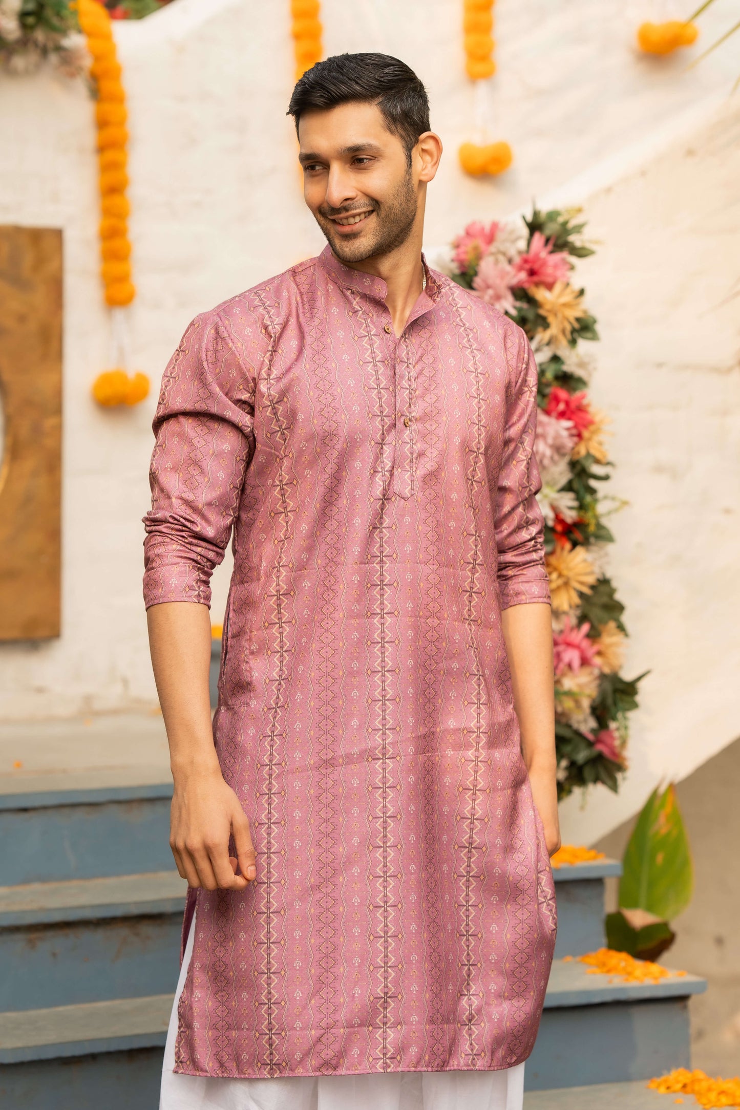 The Punch Pink Long Kurta With Tribal Print