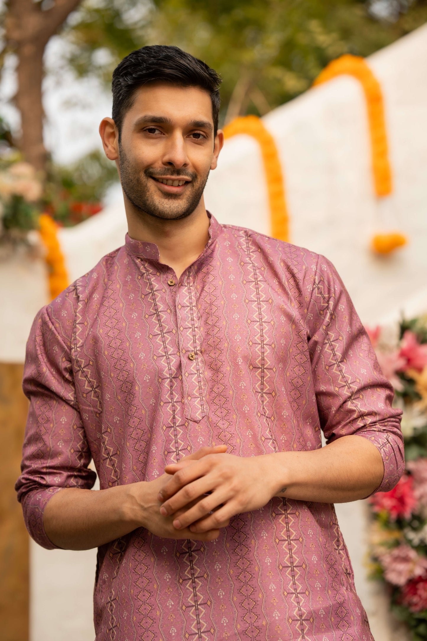 The Punch Pink Long Kurta With Tribal Print