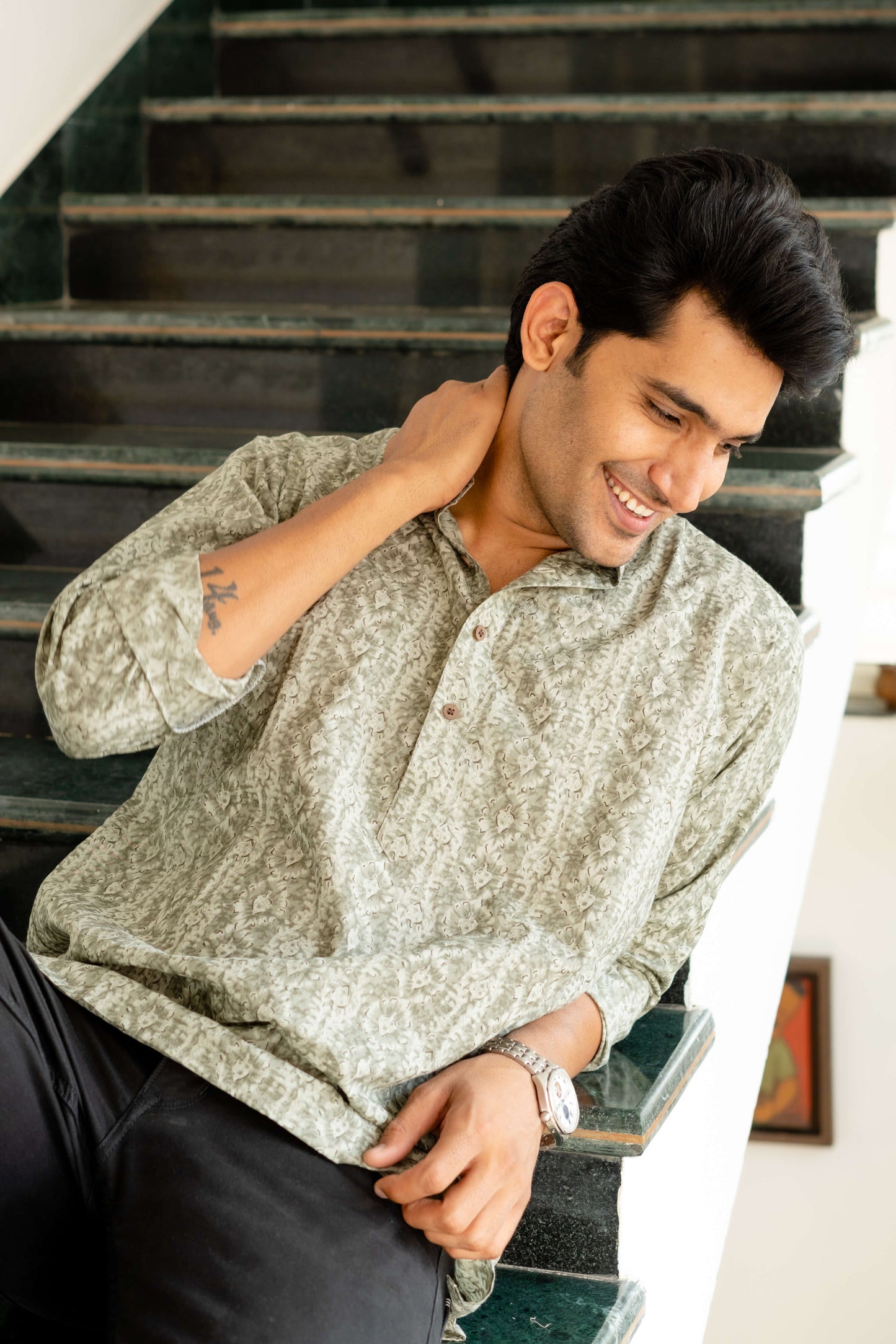 grey shirt for men with tribal print