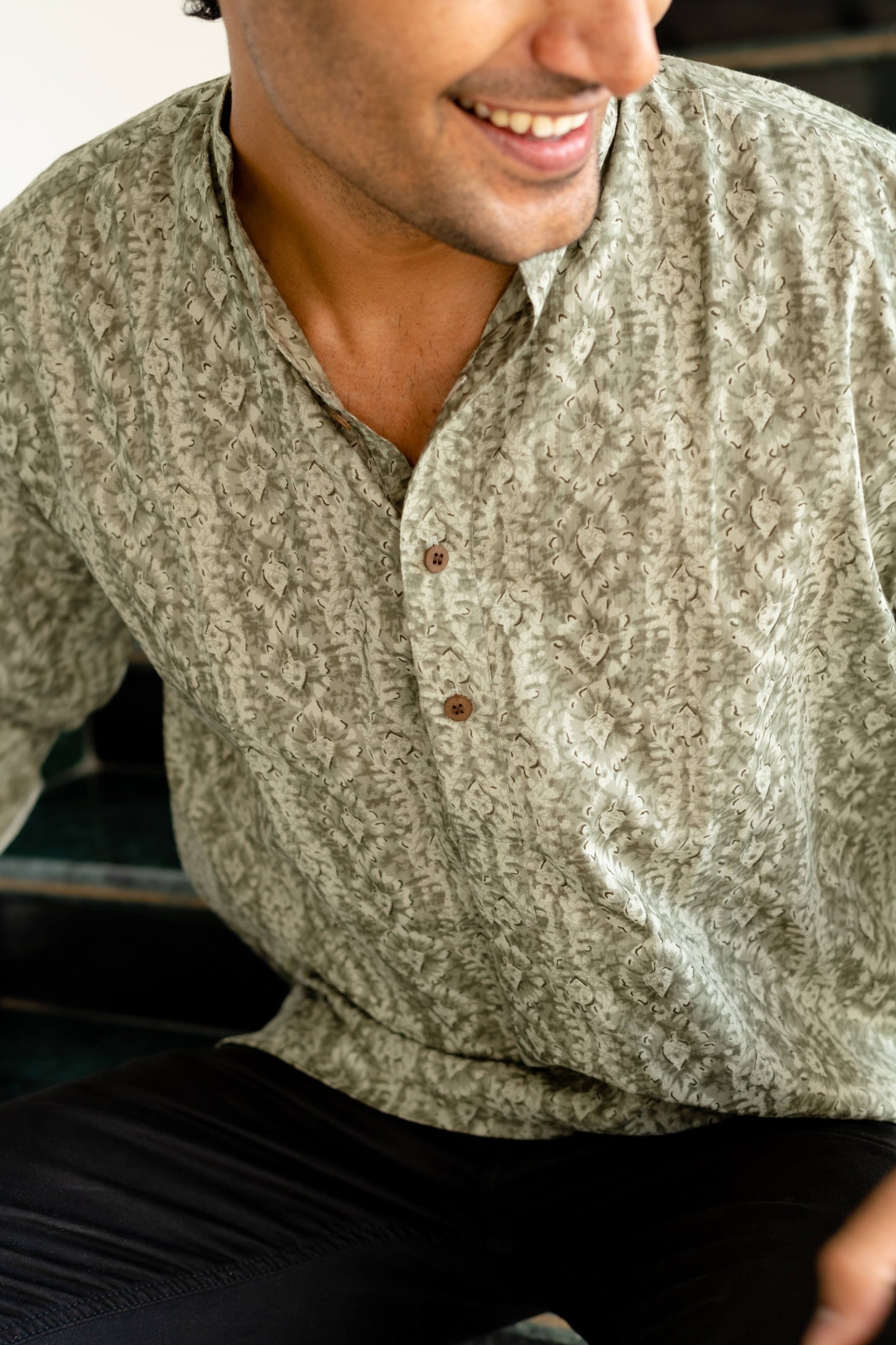 The Grey Tribal-Floral Print Short Kurta